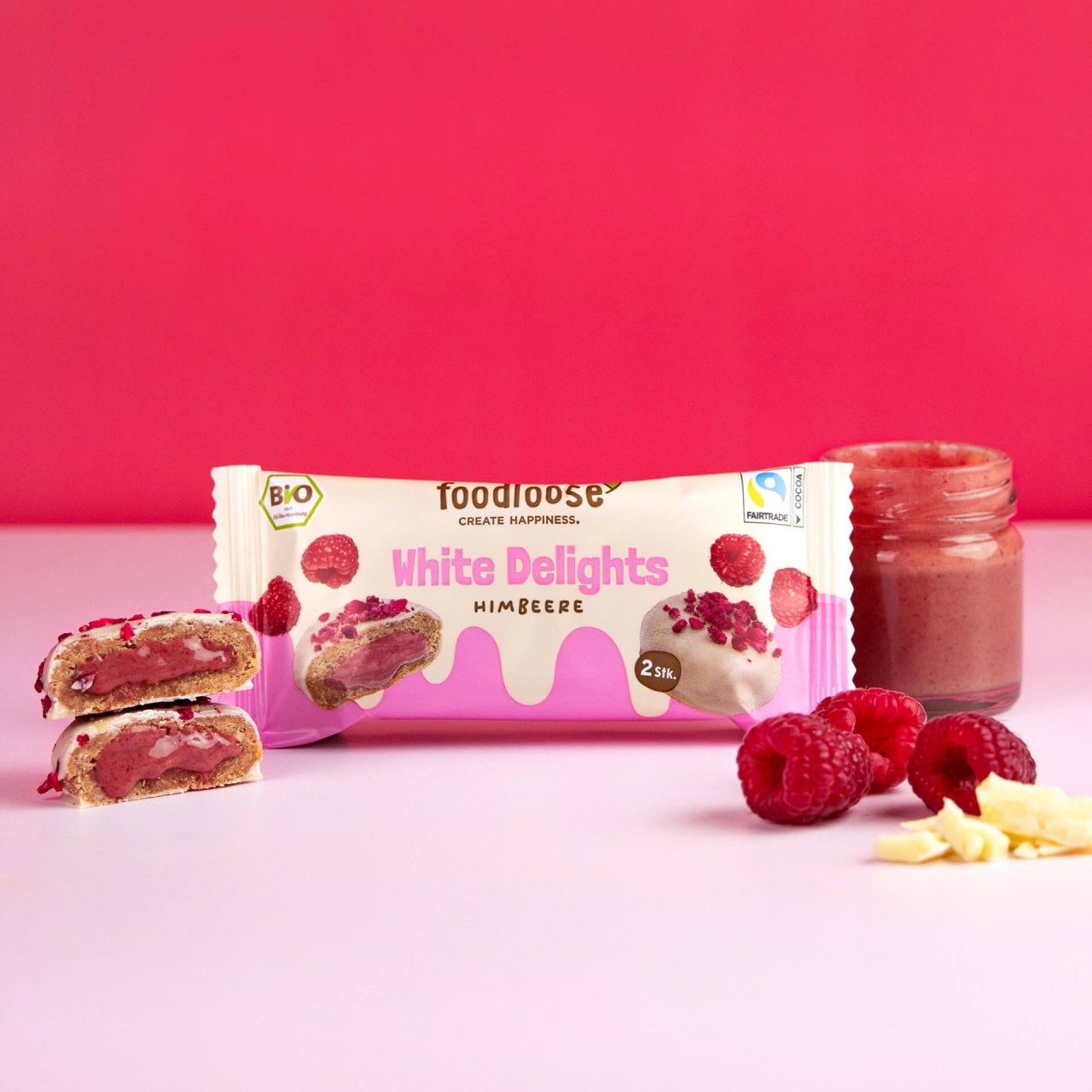 Foodloose Bio White Delights Himbeere 40 g - 12 Stück pro Karton