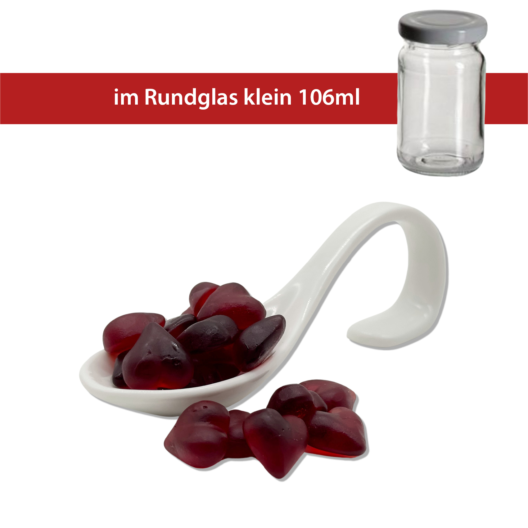 Himbeer Fruchtsaft Herzen 
im 80g Rundglas klein 106ml
40 Stück im Karton