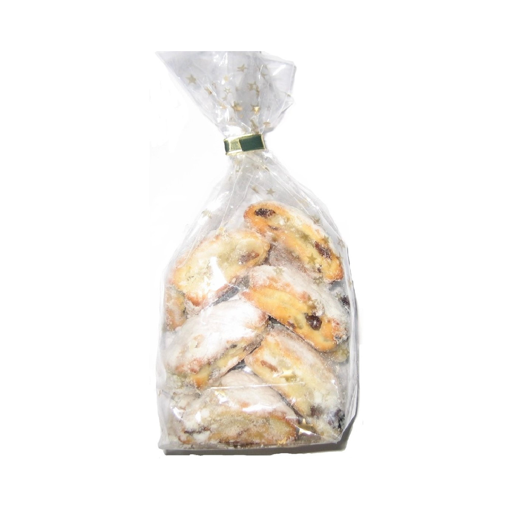 Stollenkonfekt mit 20% Marzipankern
8 Stück ~216g Stollenkonfekt im Sternen-Beutel mit Goldclip
25 Beutel pro Karton