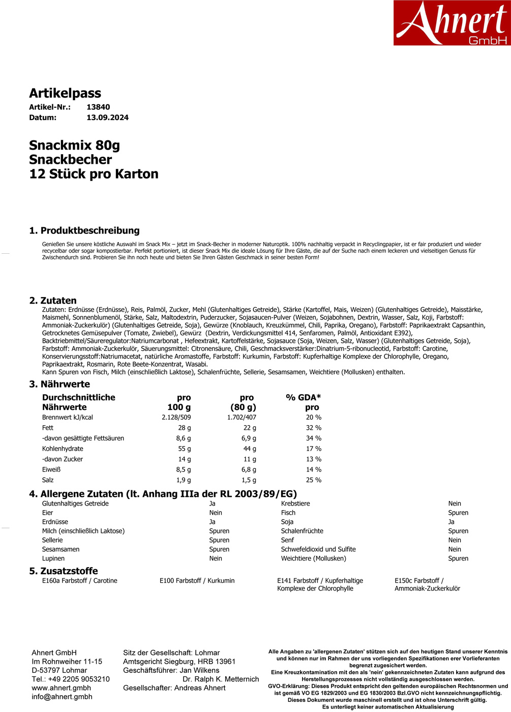 Snackmix 80g
Snackbecher
12 Stück pro Karton