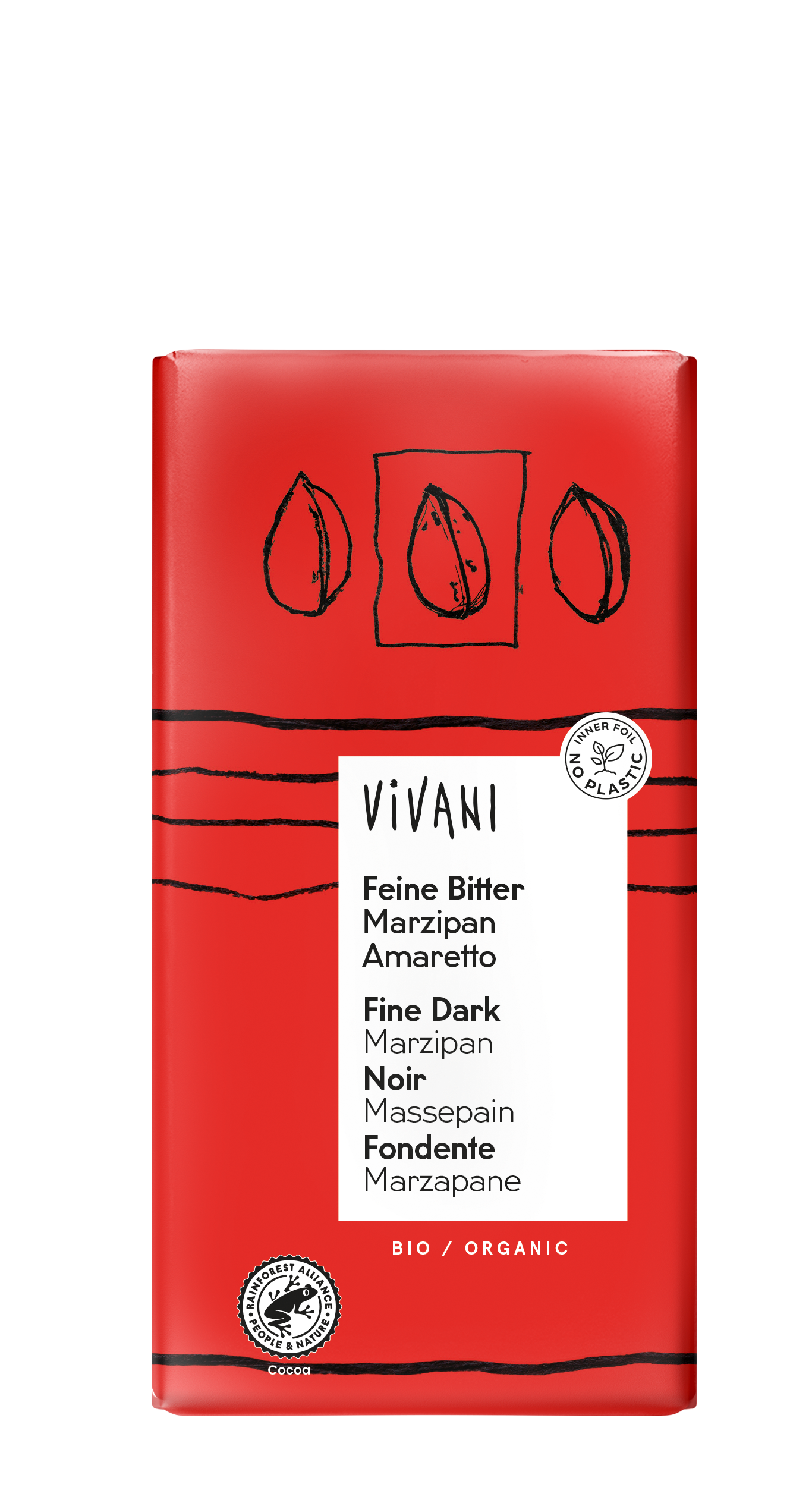 VIVANI Feine Bitter Marzipan Amaretto Schokoladentafel 100 g BIO 10 Stück pro Karton