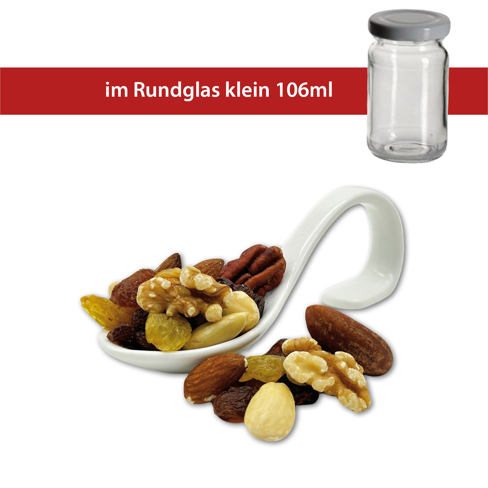 Studentenfutter 50g
Rundglas klein 106ml
40 Stück pro Karton