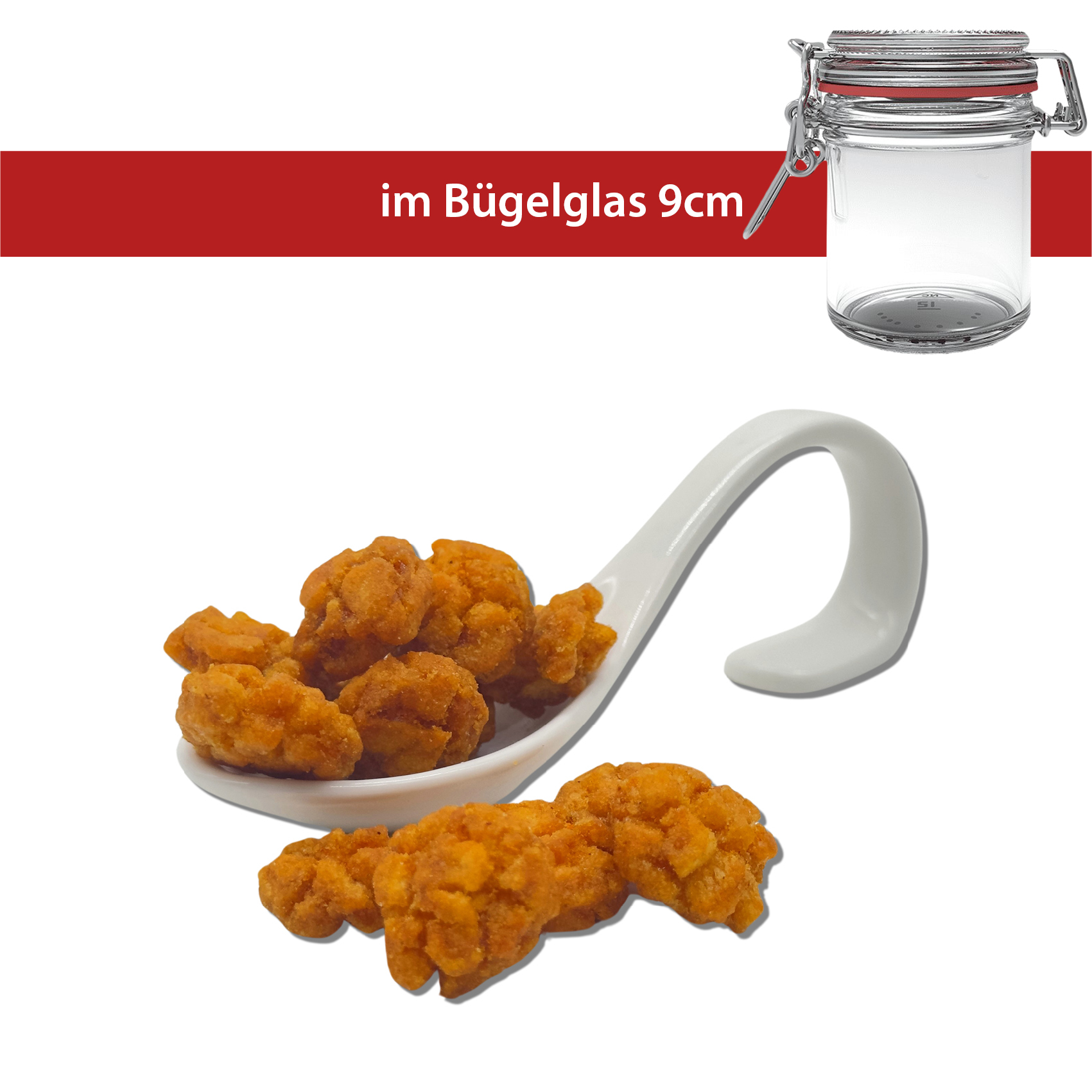 Hot Fried Chili Reiscrackerr30g
9cm Bügelglas
16 Stück pro Karton