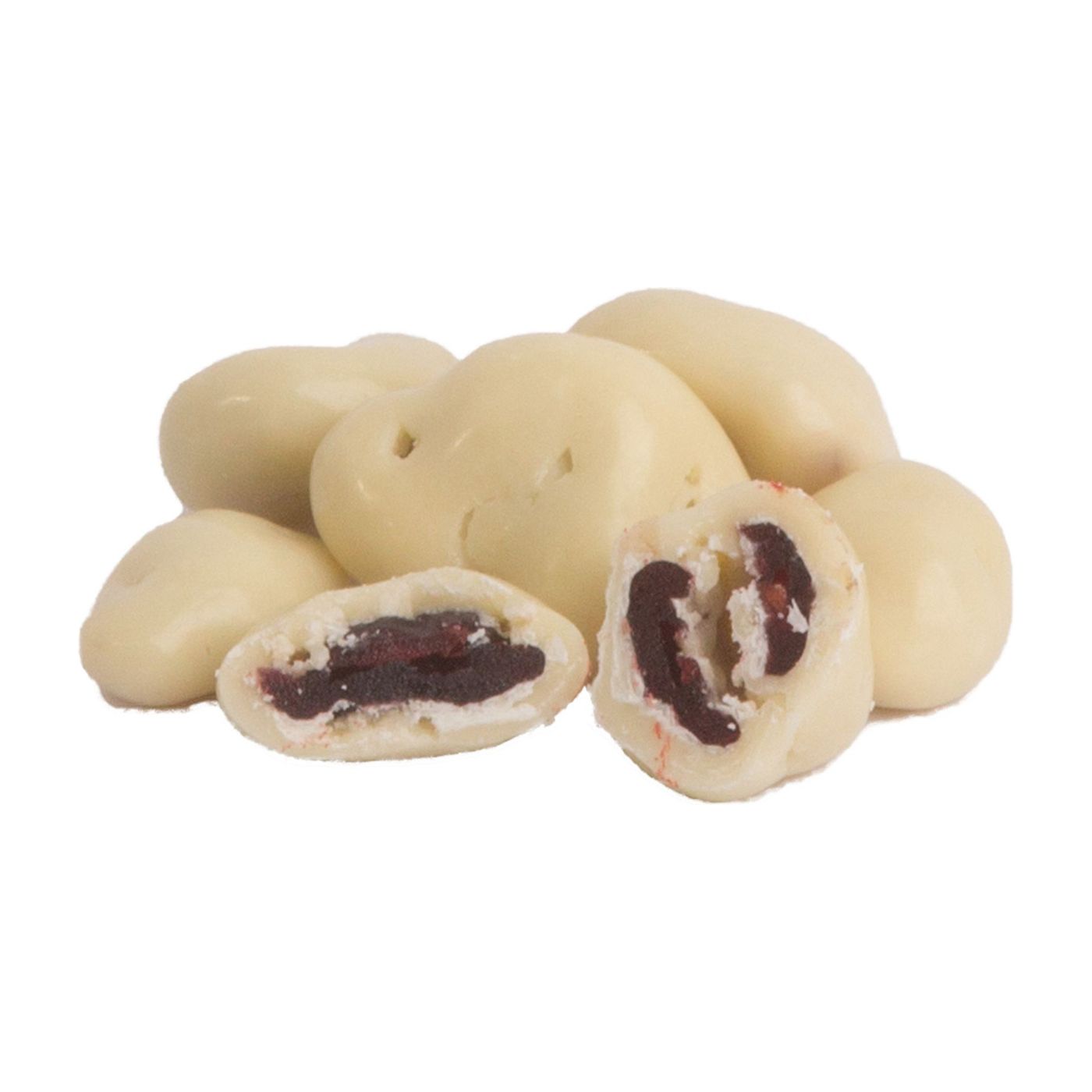 Schokolierte Cranberries in weißer Schokolade.
Iim Karton 5 kg