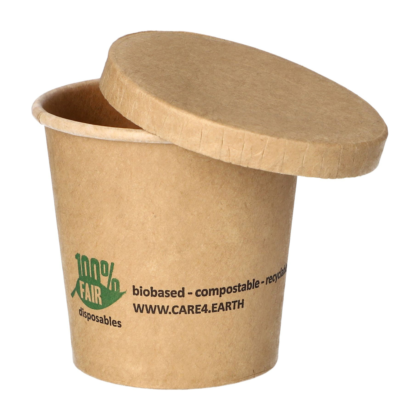 Portionsbecher 90 ml braun 6 cm,
Höhe: 5,8 cm, max. Gebrauchstemperatur 90 °C Frischfaserkarton mit Bio-Beschichtung 
50 Becher pro Pack/Gebinde