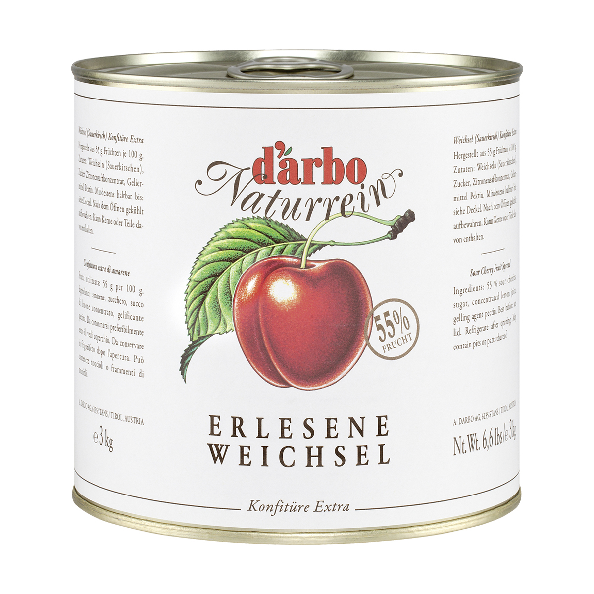 DARBO Kirsch Konfitüre Naturrein 55% Frucht ohne Konservierungsstoffe 3 kg Dose