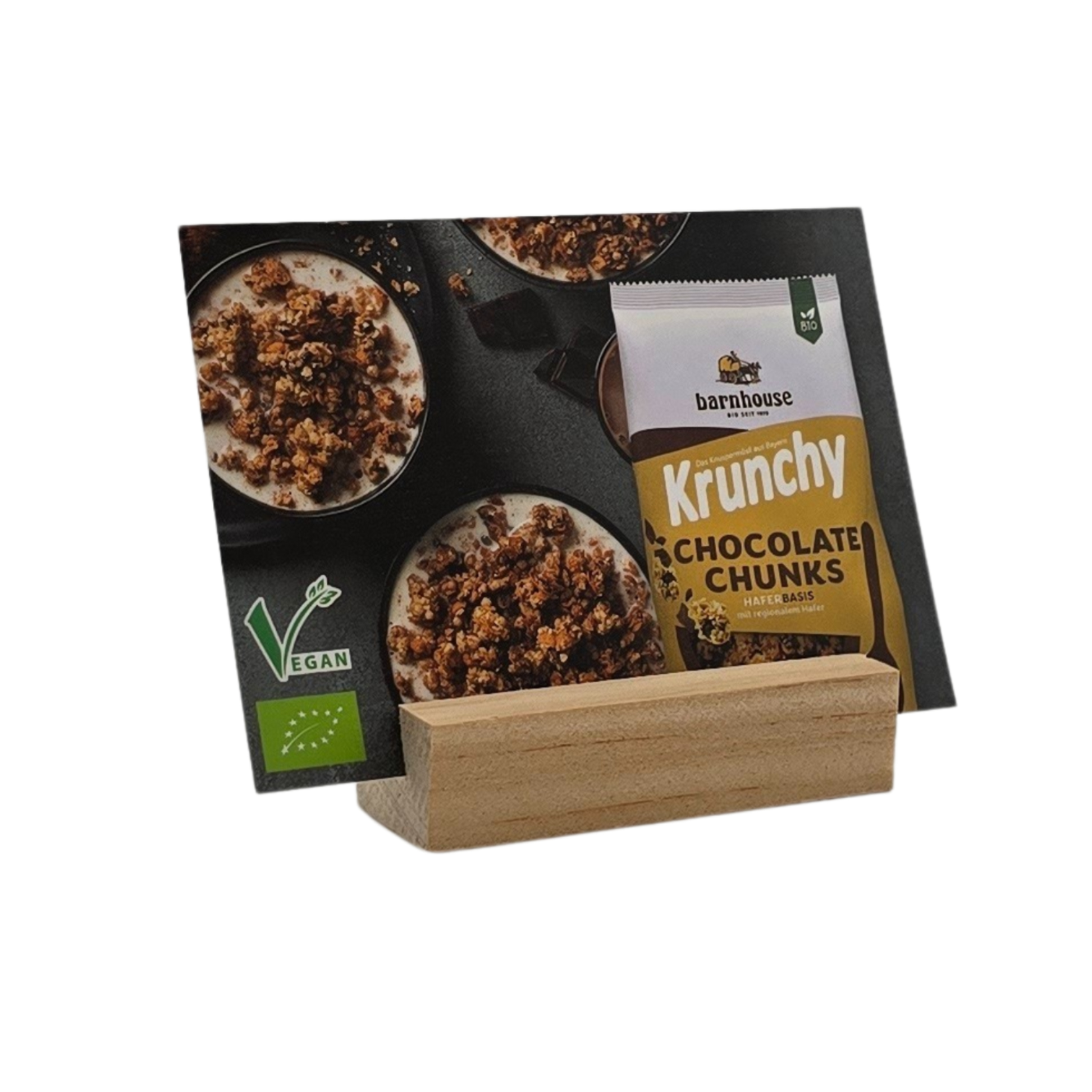 Barnhouse Krunchy Chocolate Chunks Sortenkarte
Buffetbeschilderung mit Zutatenliste/Allergenhinweis
BxH ca. 105 x 80 mm