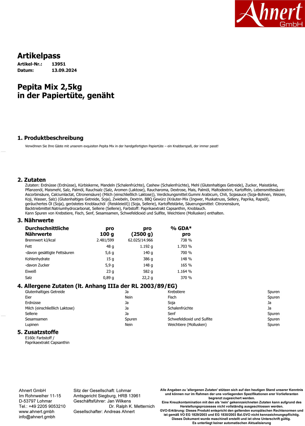 Pepita Mix 2,5kg
in der Papiertüte, genäht