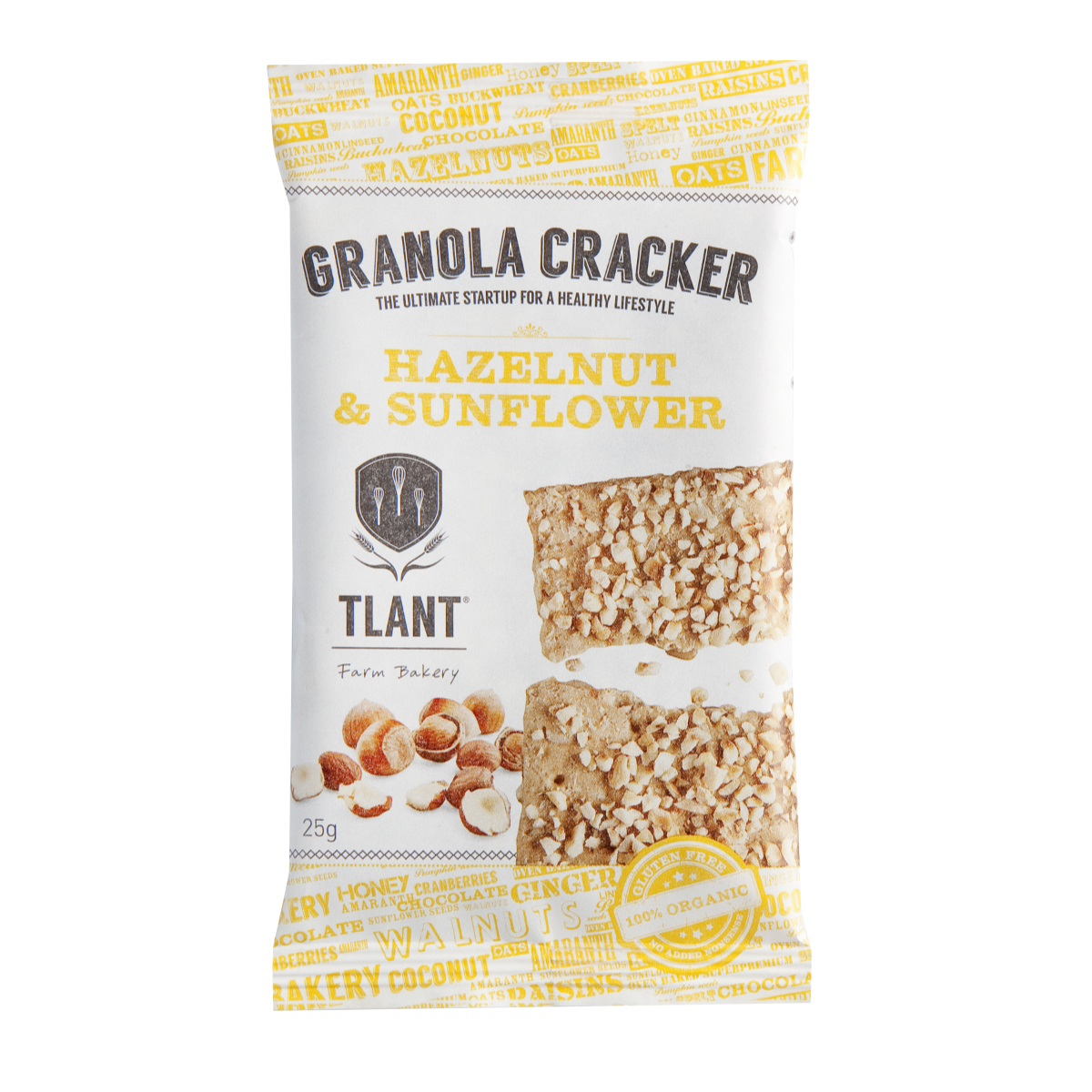 Tlant Glutenfrei Bio Hafercracker Haselnuss & Sonnenblumenkerne 25G - 60 Stück pro Karton