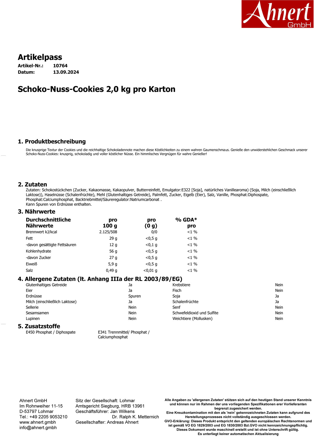 Schoko-Nuss-Cookies 2,0 kg pro Karton