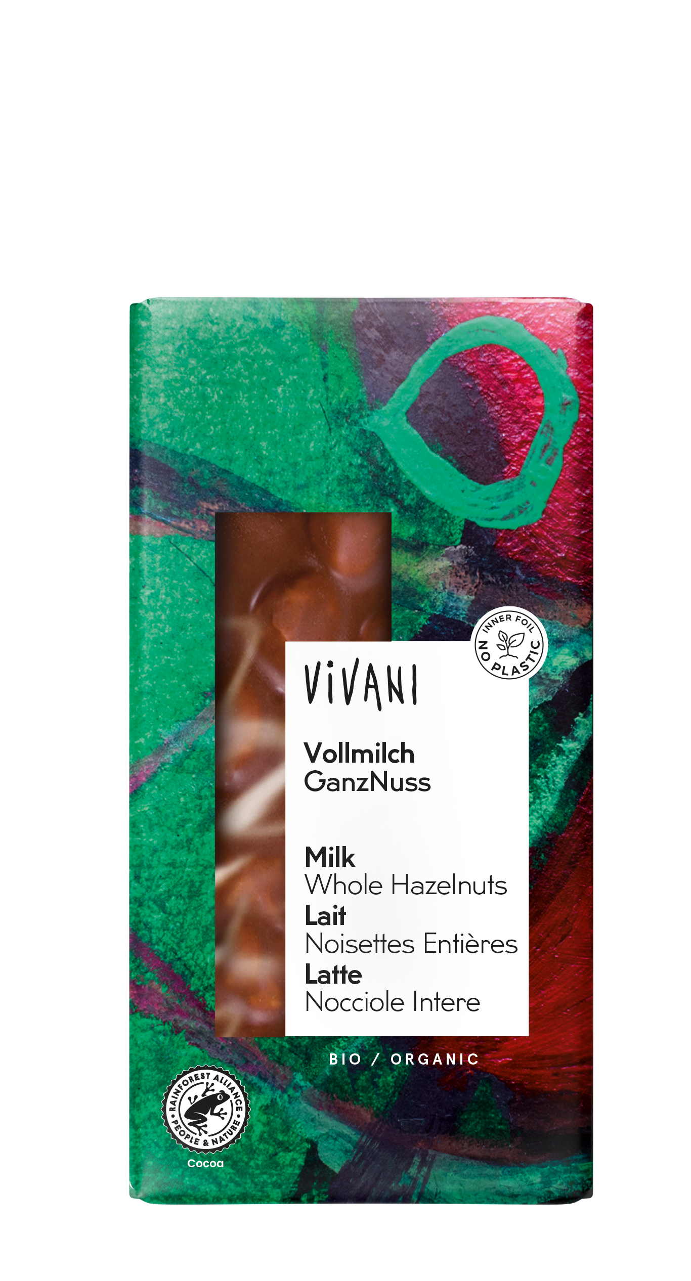 VIVANI Vollmilch Ganz Nuss Schokoladentafel 33 %, 100 g BIO 10 Stück pro Karton