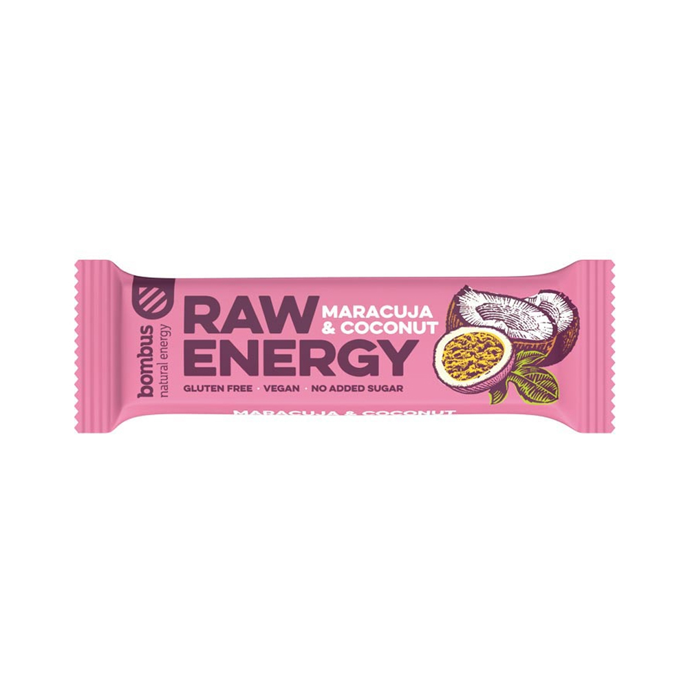 RAW ENERGY Bombus  Dattelriegel vegan Maracuja & Coconut / Maracuja & Kokosnuss 20 Riegel á 50 g pro Karton