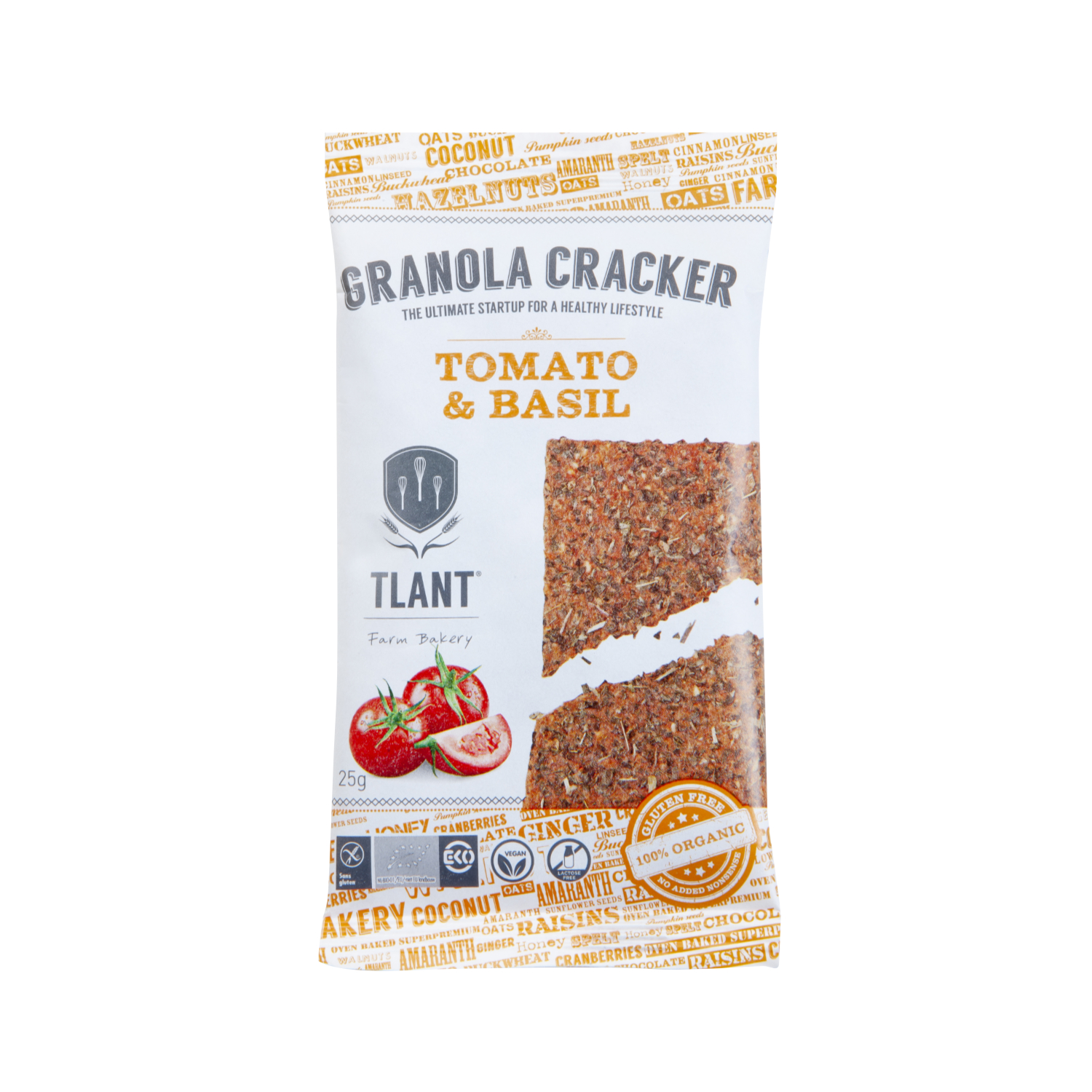 Tlant Glutenfrei Bio Hafercracker Tomate & Basilikum 25G - 60 Stück pro Karton