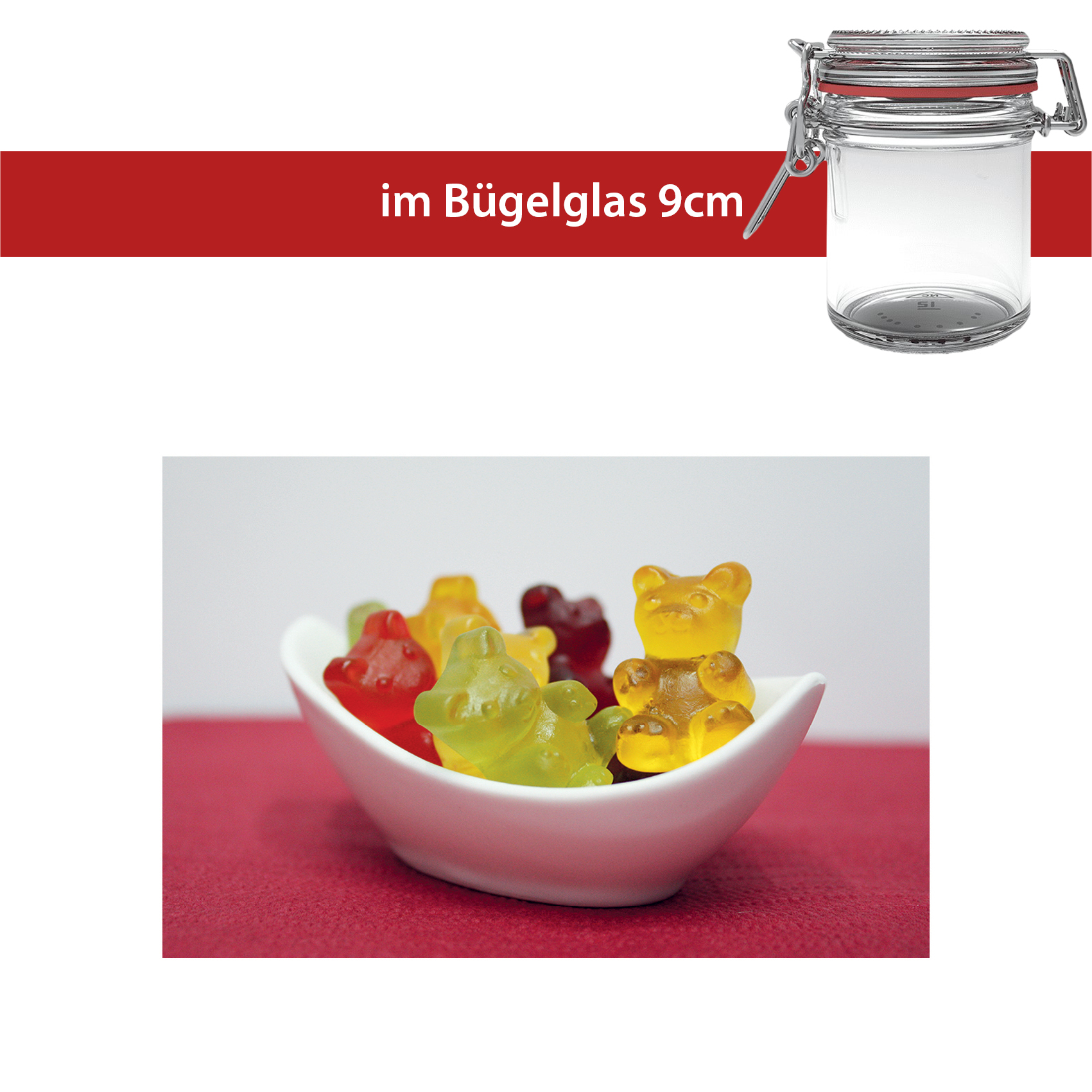 XXL Bärchen ohne Gelatine im 9cm Bügelglas 100g - 16 Stück pro Karton