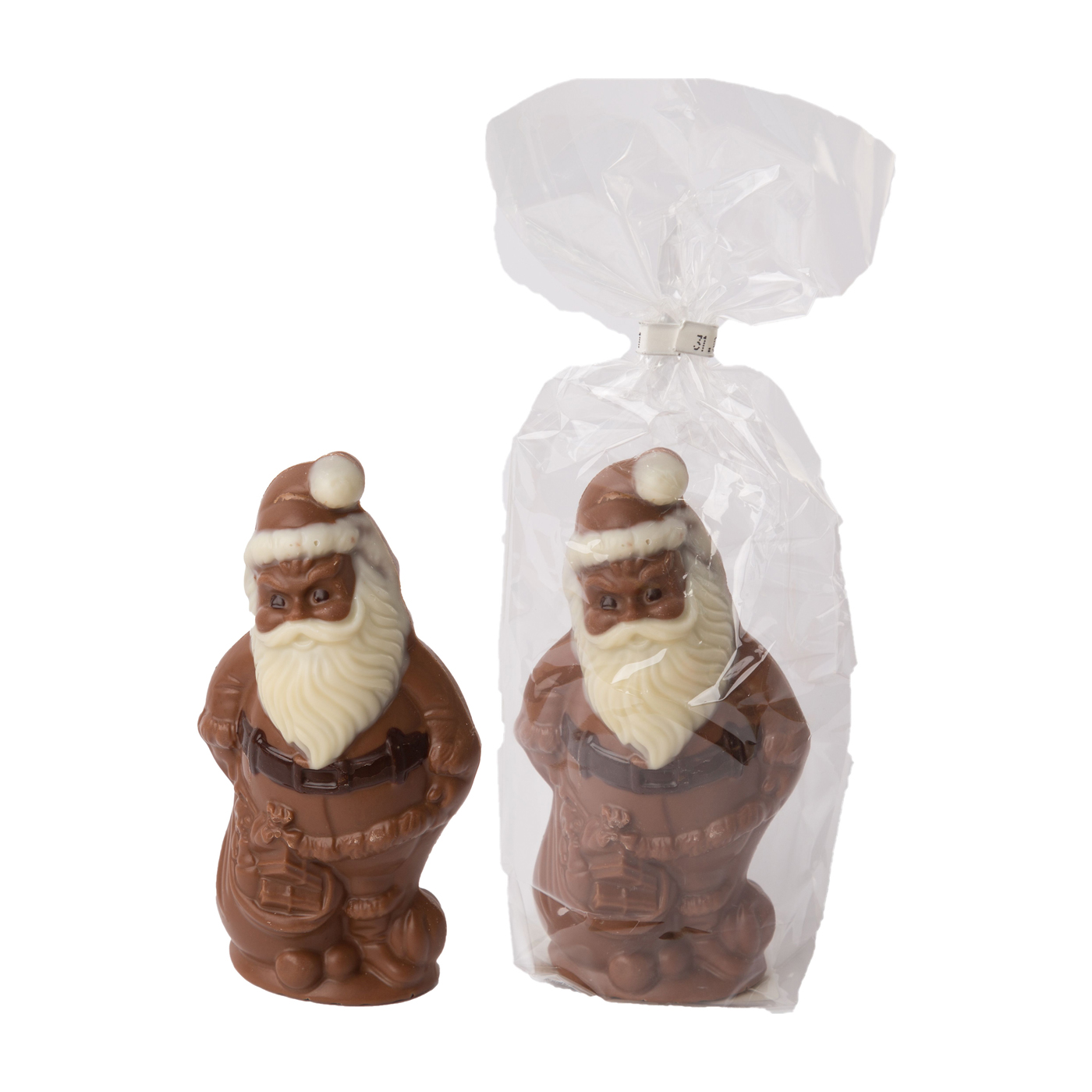Weihnachtsmann 80 g 'Peter' 13 cm hoch 3-farbig in Klarsicht 32 Stück pro Karton