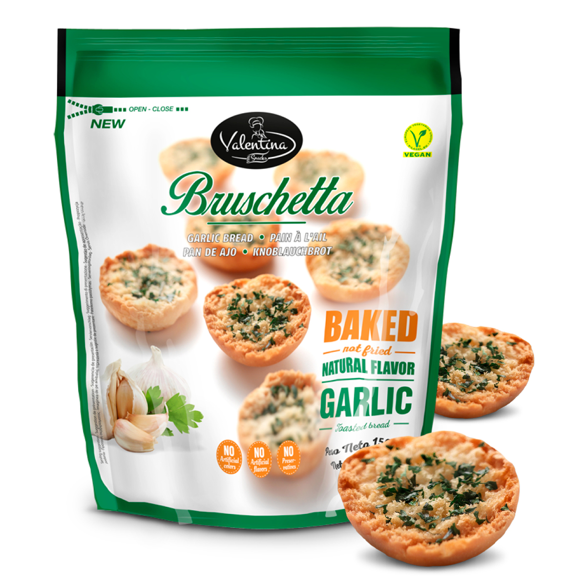 Bruschetta mit Knoblauch 300g
Die beliebteste Antipasti Italiens. Etwas Brot mit Olivenöl einreiben und auf dem Grill oder im Backofen kurz rösten, noch warm mit bestreichen, fertig und lecker. Auch wunderbar als Dressingzutat oder als Sugo für Pasta.