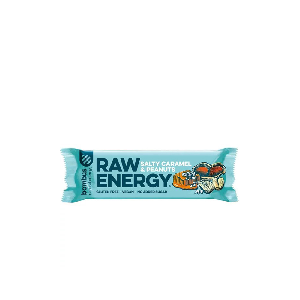 RAW ENERGY Bombus  Dattelriegel vegan Salty Caramel & Peanuts / Salziges Karamell & Erdnüsse 20 Riegel á 50 g pro Karton