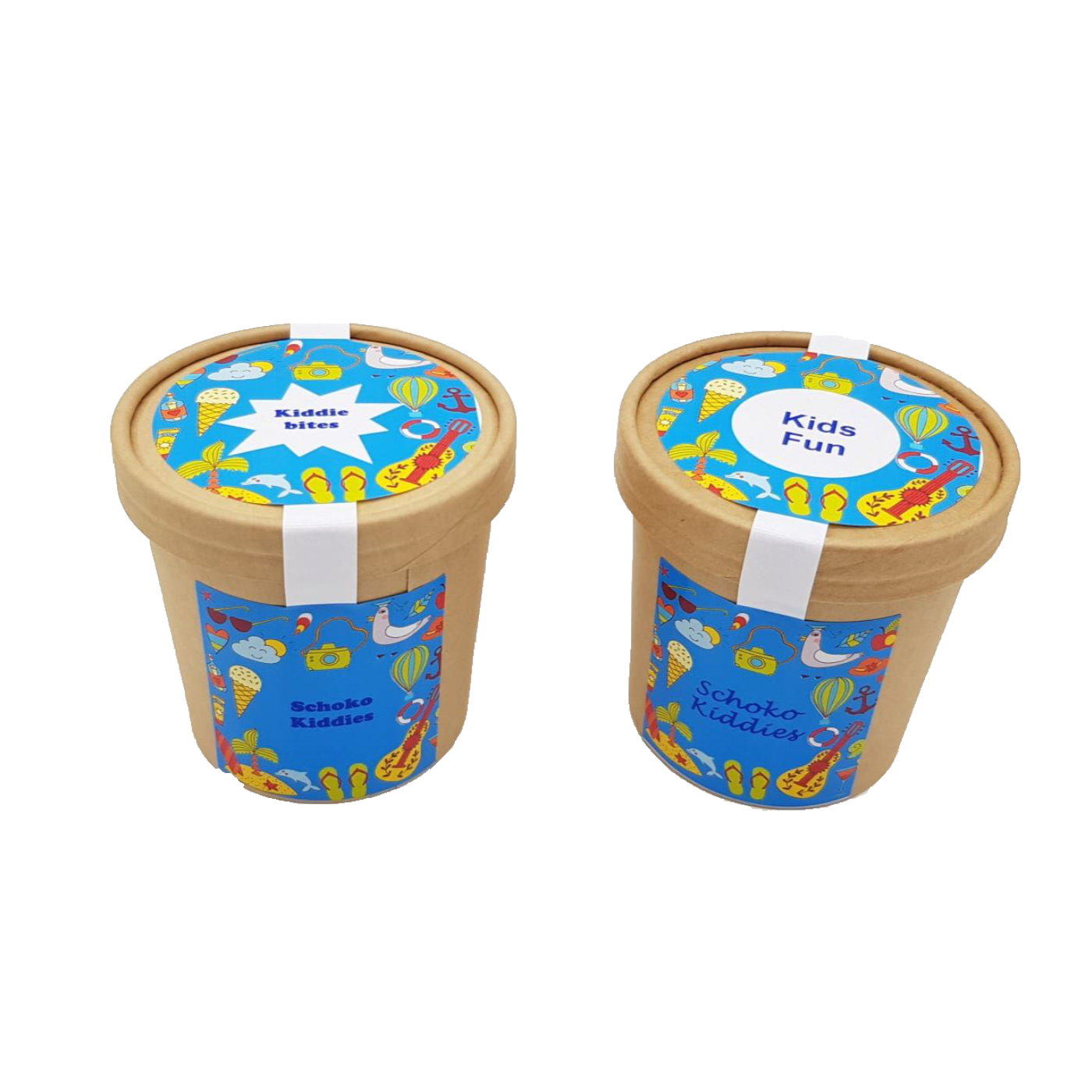 Kids-Becher: Schoko Kiddies 100 g im umweltfreundlichen Papp-Becher mit Deckel (Ø 9,5 cm, Höhe: 9 cm, 360 ml) verschlossen mit einem bunten Etikett
12 Becher pro Karton