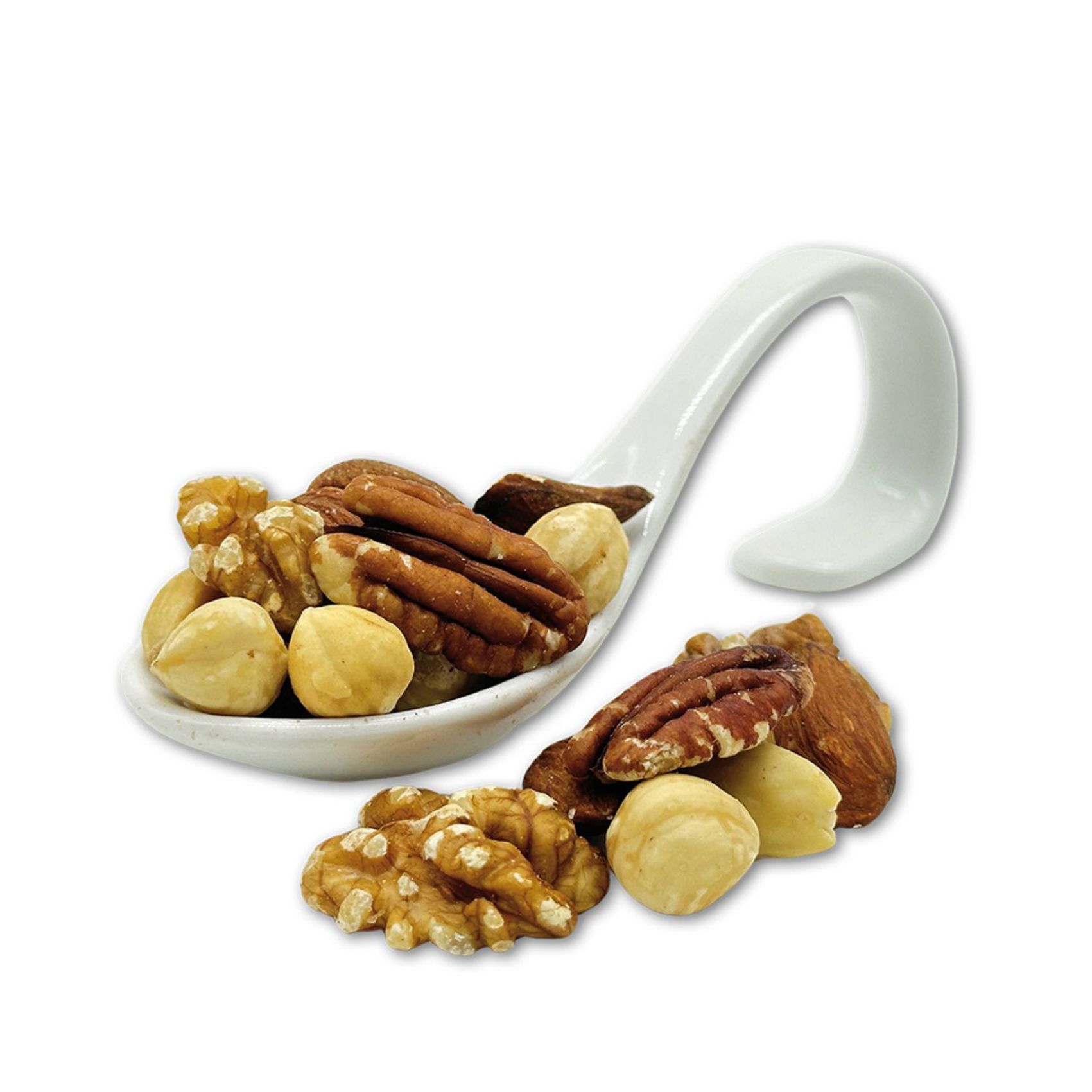 Hochwertige, naturbelassene Nussmischung aus Cashew, Walnüssen, Haselnüssen und Mandeln im 10 Kg Karton.