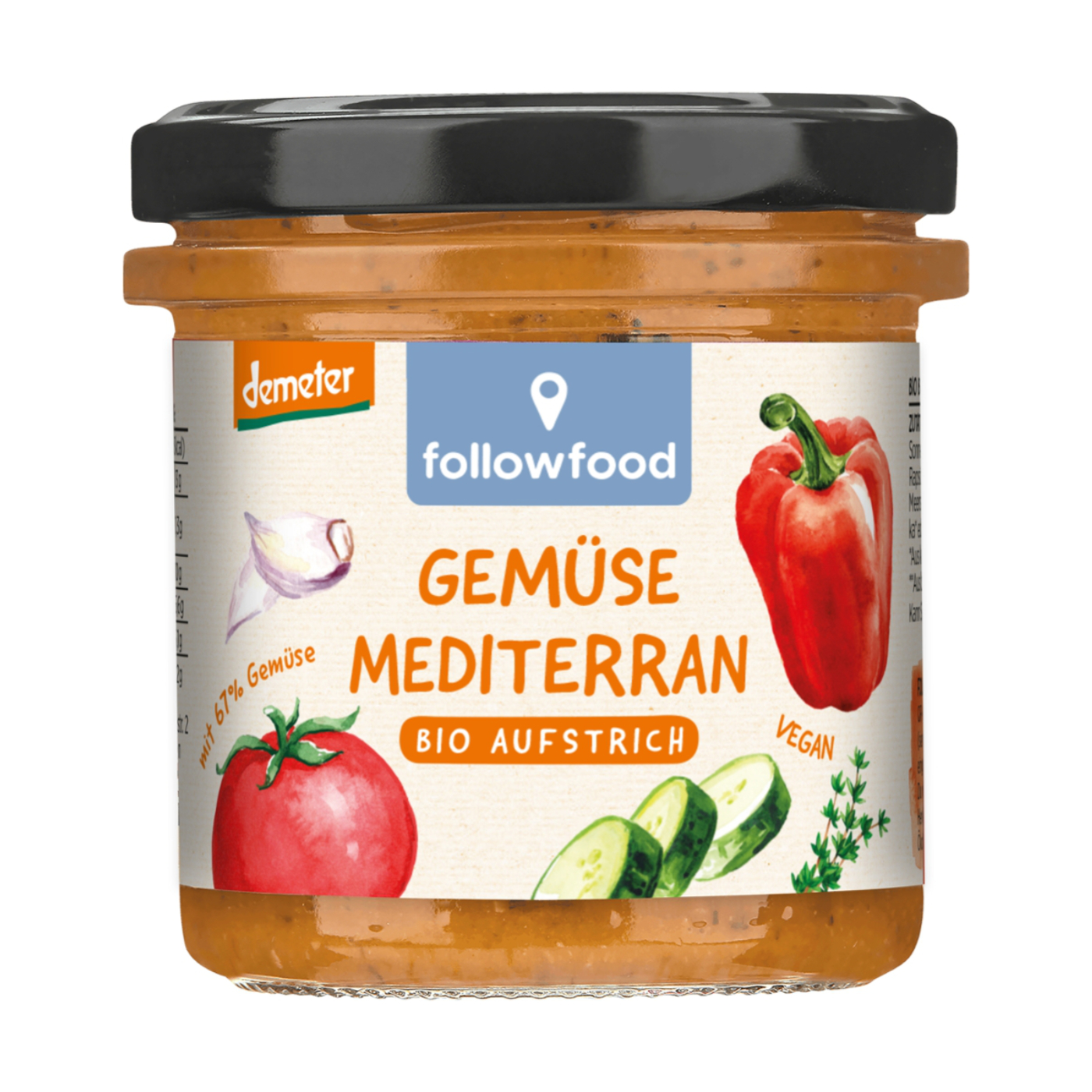 Bio Aufstrich Gemüse mediterran 135 g followfood 6 Stück pro Karton