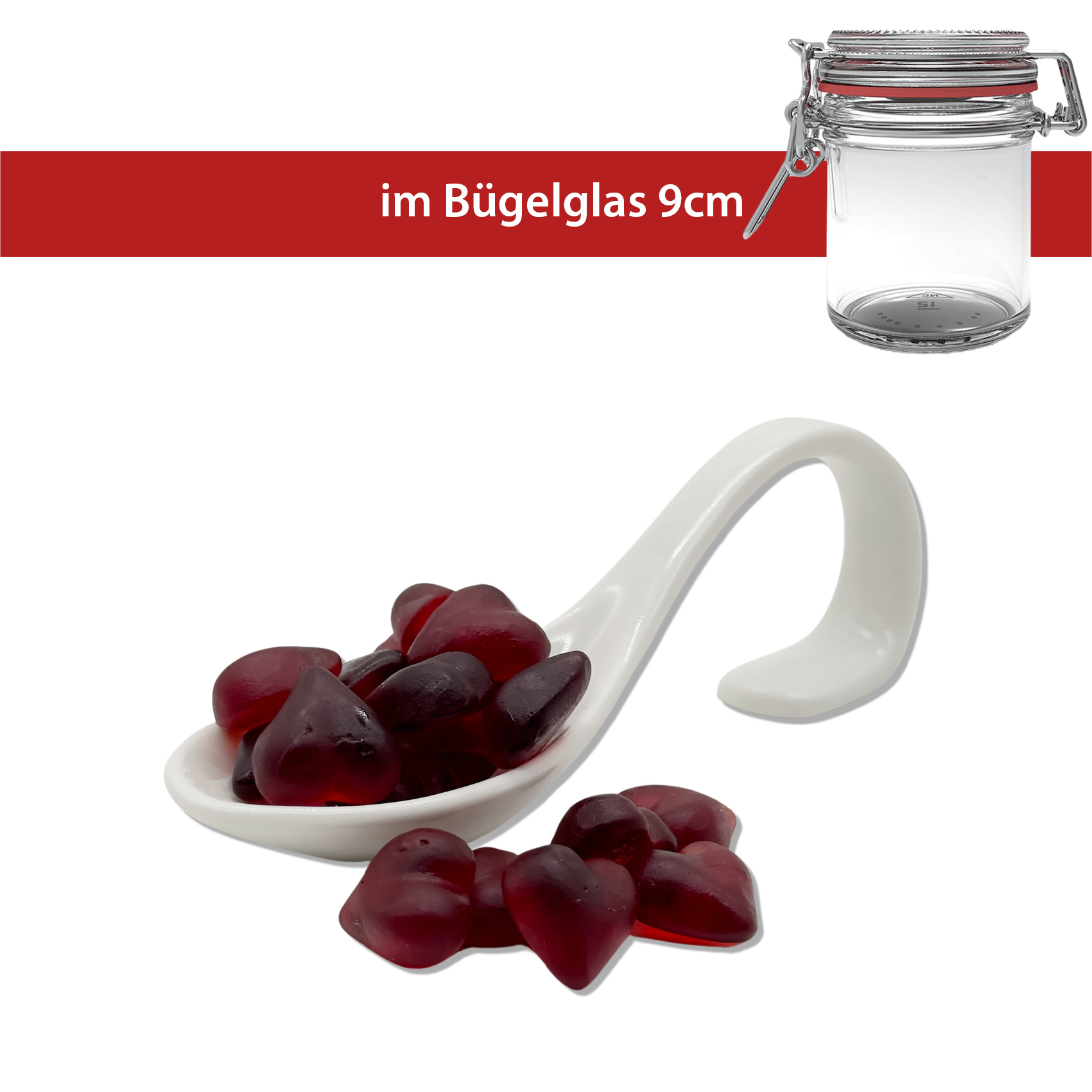 Himbeer Fruchtsaft Herz
 im100g Bügelglas 9 cm Design-Bügelglas
16 Stück im Karton