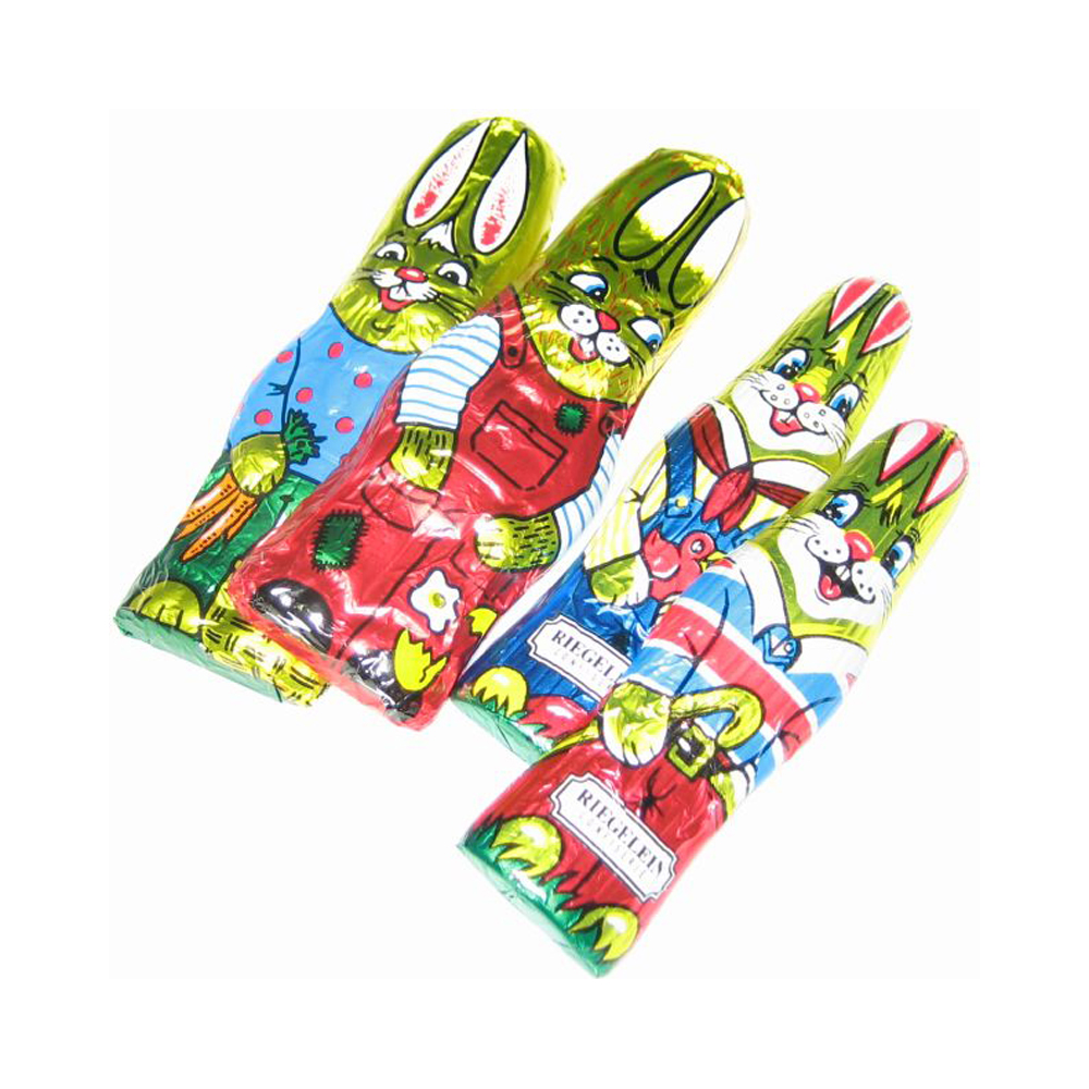 Osterhase massiv 12,5g klein & flach in Vollmilch
Größe 9cm
80 Stück pro Karton