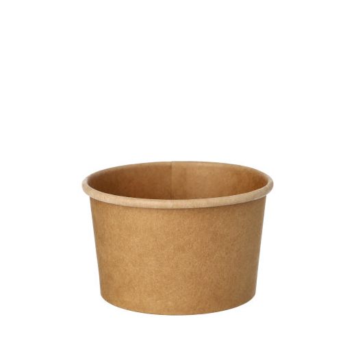 Umweltfreundlicher Suppenbecher mit Deckel braun 230 ml  9,8 cm, Höhe: 6 cm, max. Gebrauchstemperatur: 90°C aus PLE - 25 Becher pro Gebinde; 12953,12954