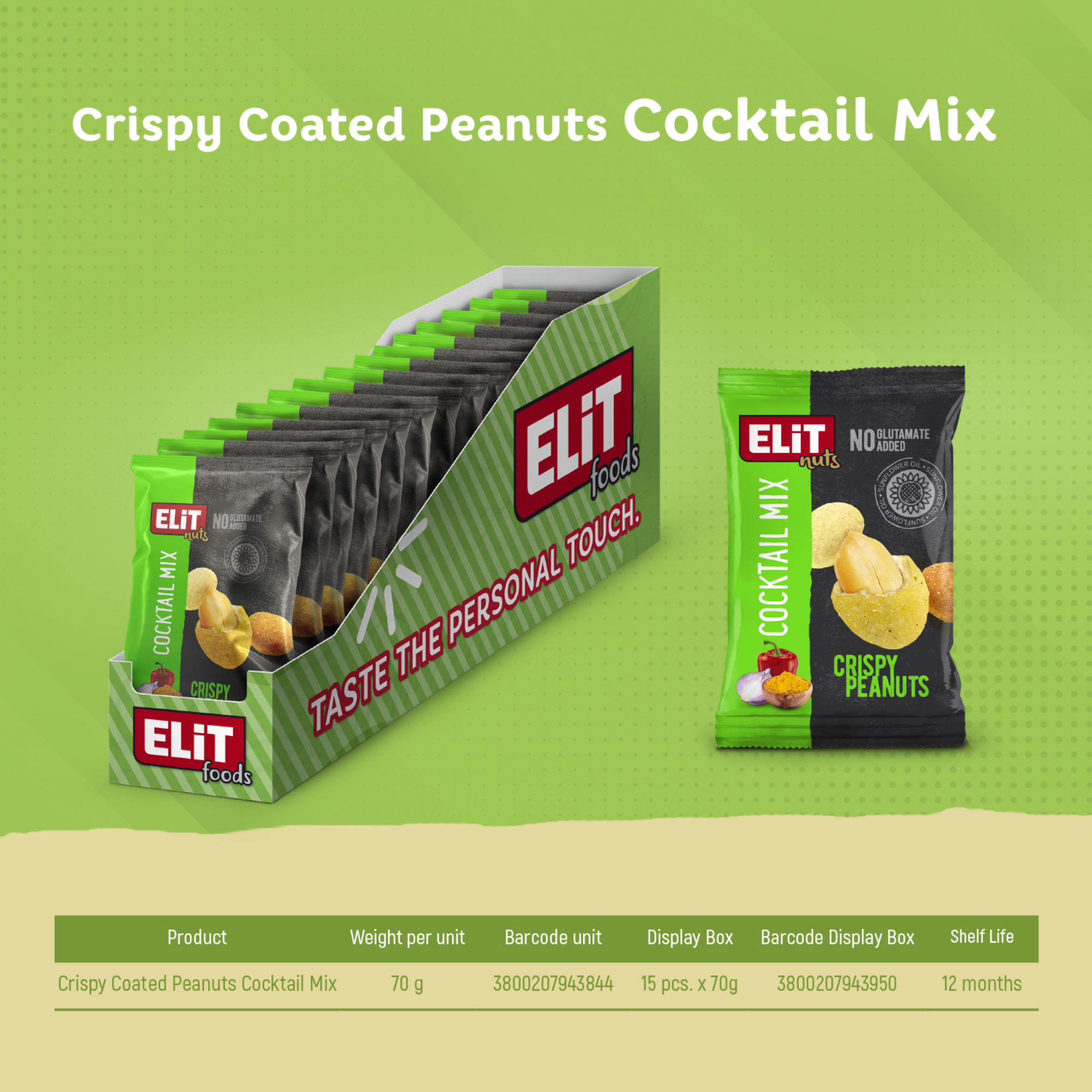 Elit Nuts Knusprig panierte Erdnüsse Cocktail 70g - 15 Stück pro Karton