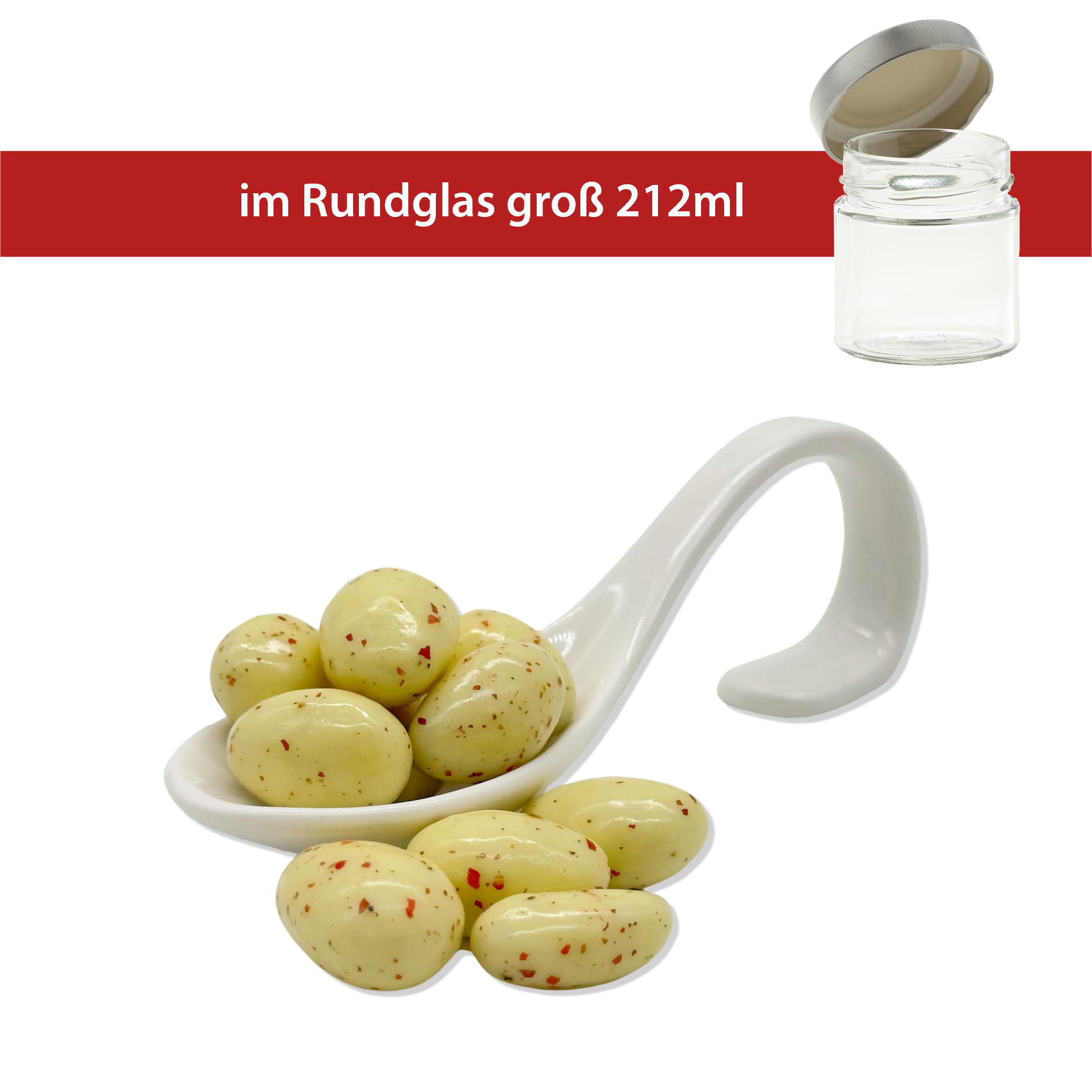 Rosa Pfeffer-Mandeln 120g
Rundglas groß 212ml
22 Stück pro Karton