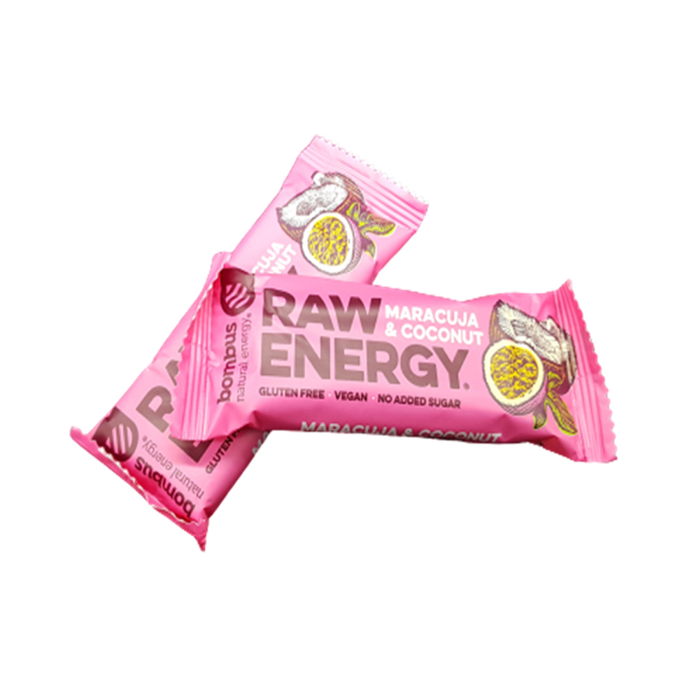 RAW ENERGY Bombus  Dattelriegel vegan Maracuja & Coconut / Maracuja & Kokosnuss 20 Riegel á 50 g pro Karton