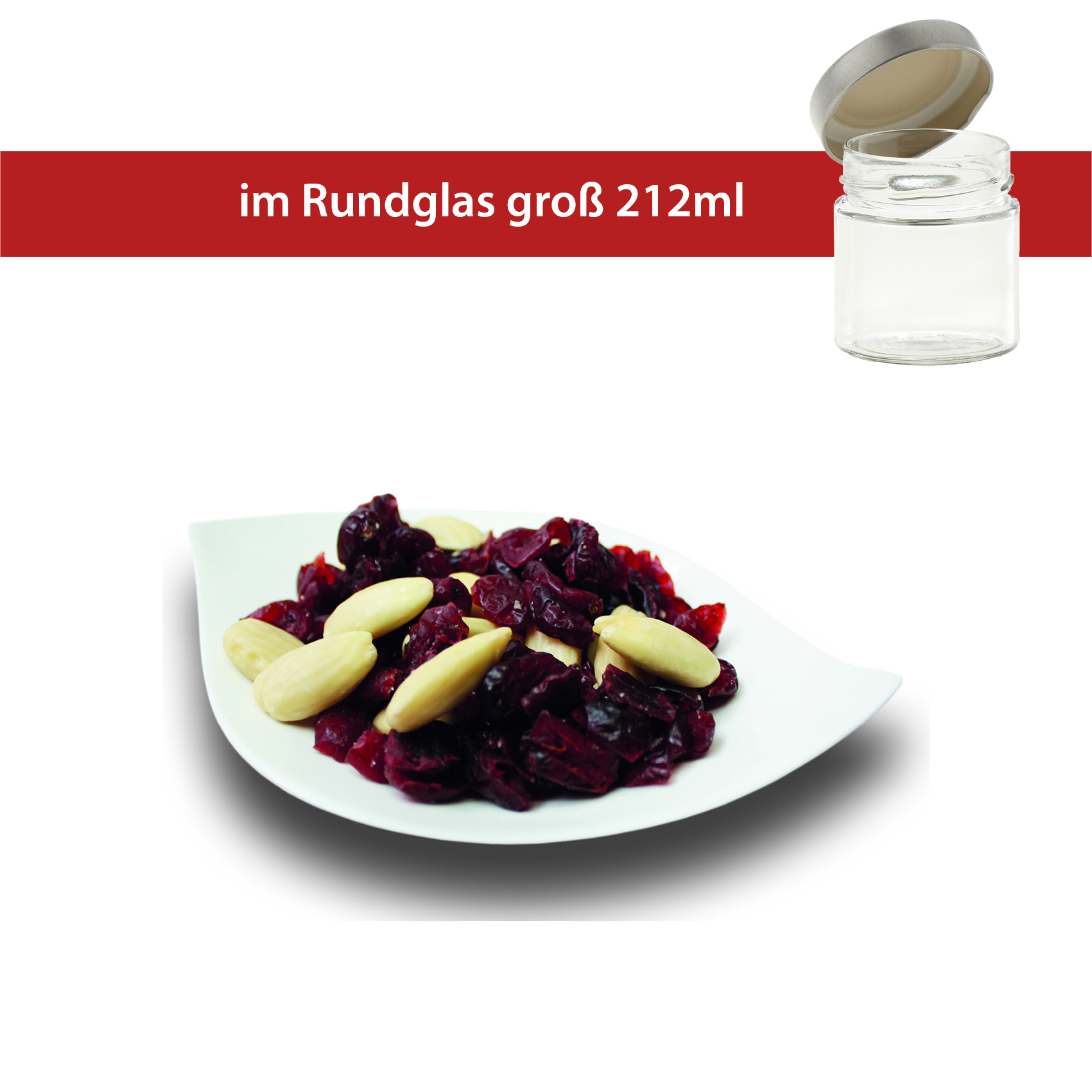 Cranberry Mandel Mix im Rundglas groß 212ml 90g - 22 Stück pro Karton