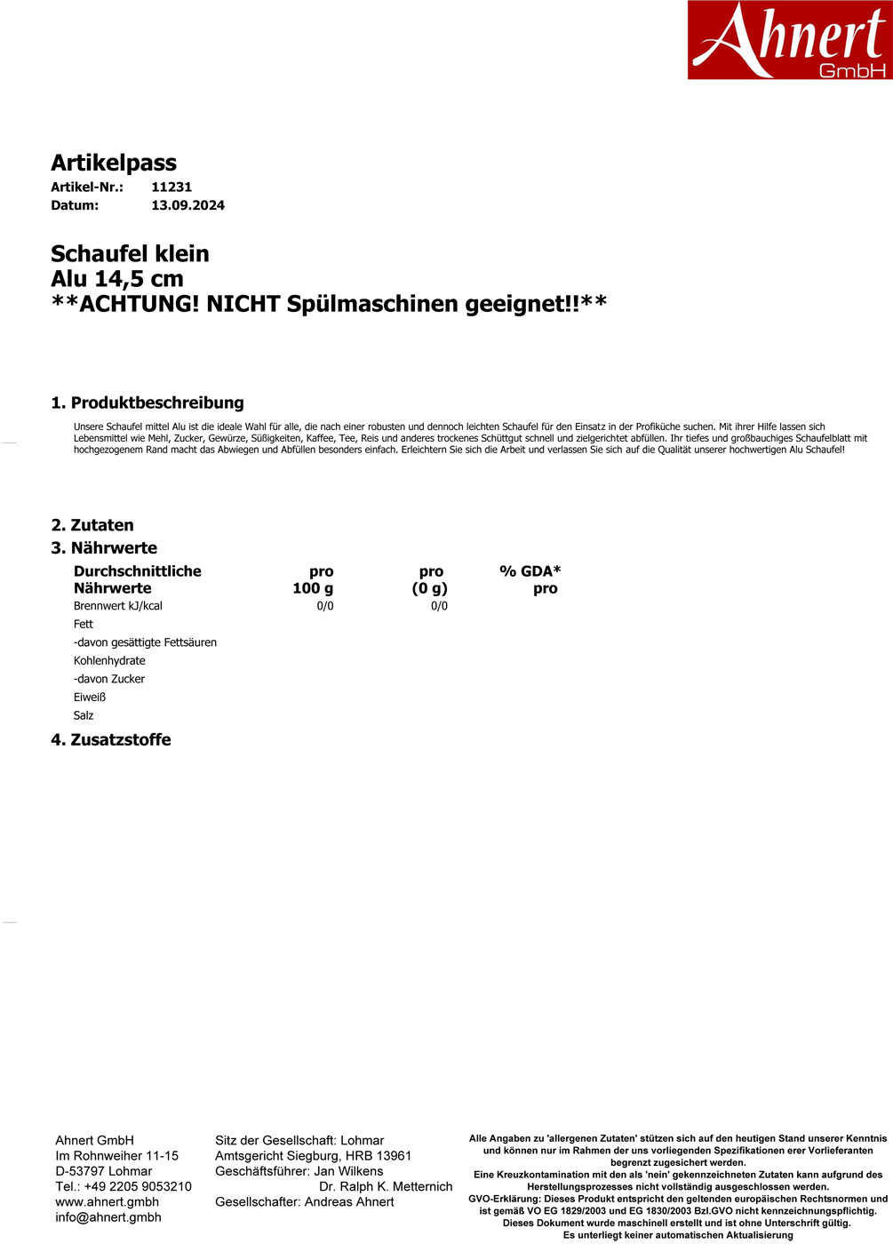 Schaufel klein
Alu 14,5 cm
**ACHTUNG! NICHT Spülmaschinen geeignet!!**