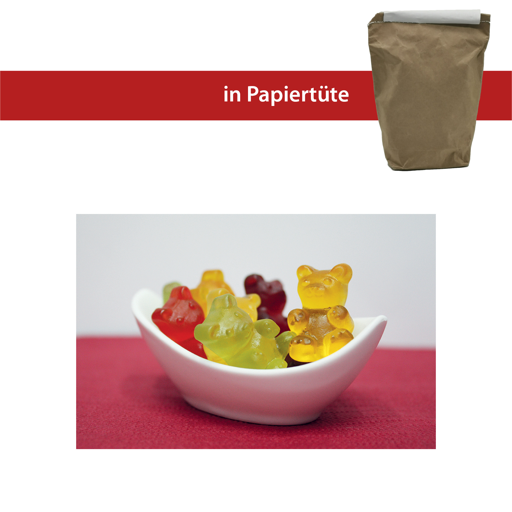 XXL Bär ohne Gelatine 1kg
in der Papiertüte, genäht