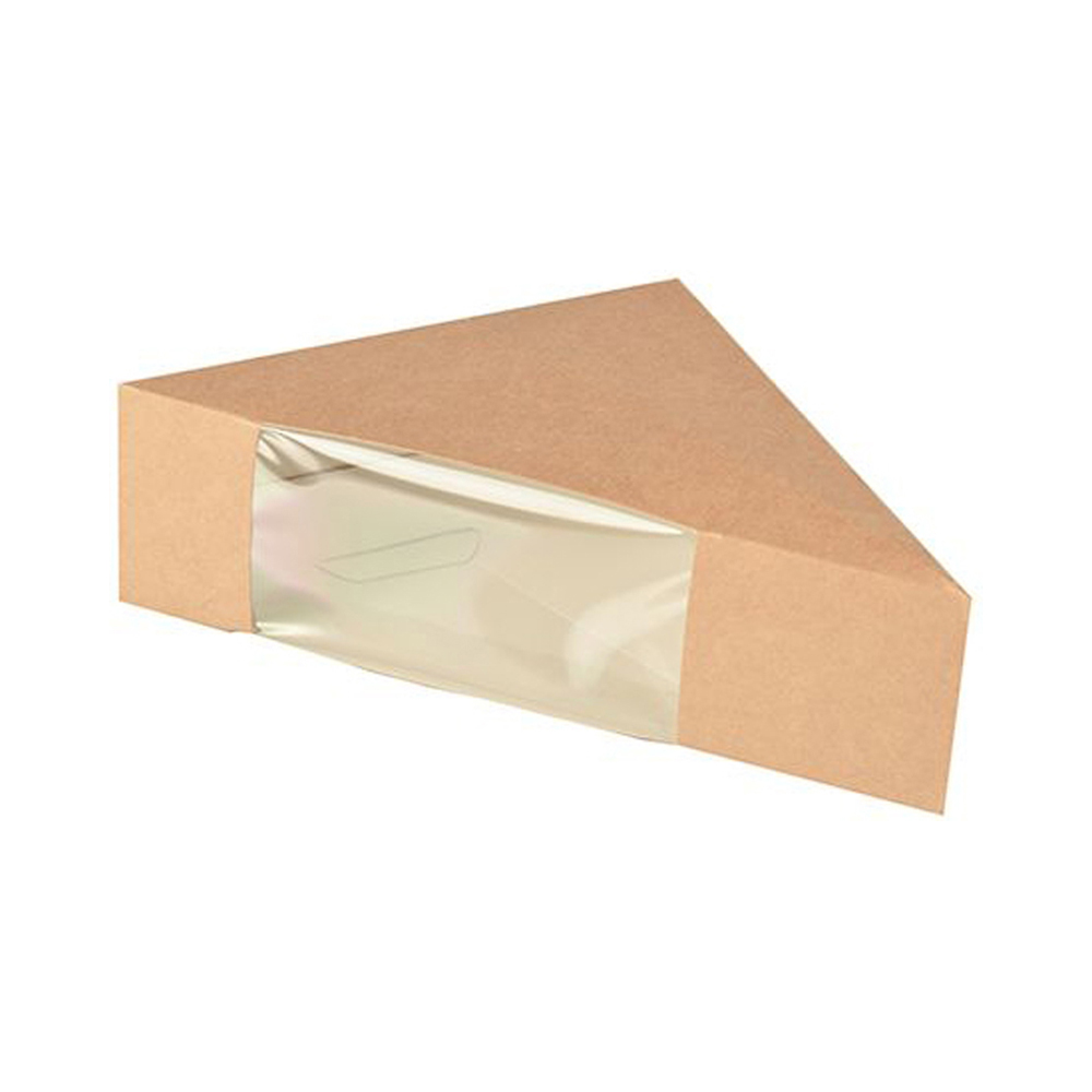 Sandwichbox, Biom braun Pappe mit Sichtfenster aus PLA für 2 Scheiben 12,3x12,3x5,2 cm 50 Boxen pro Pack/Gebinde