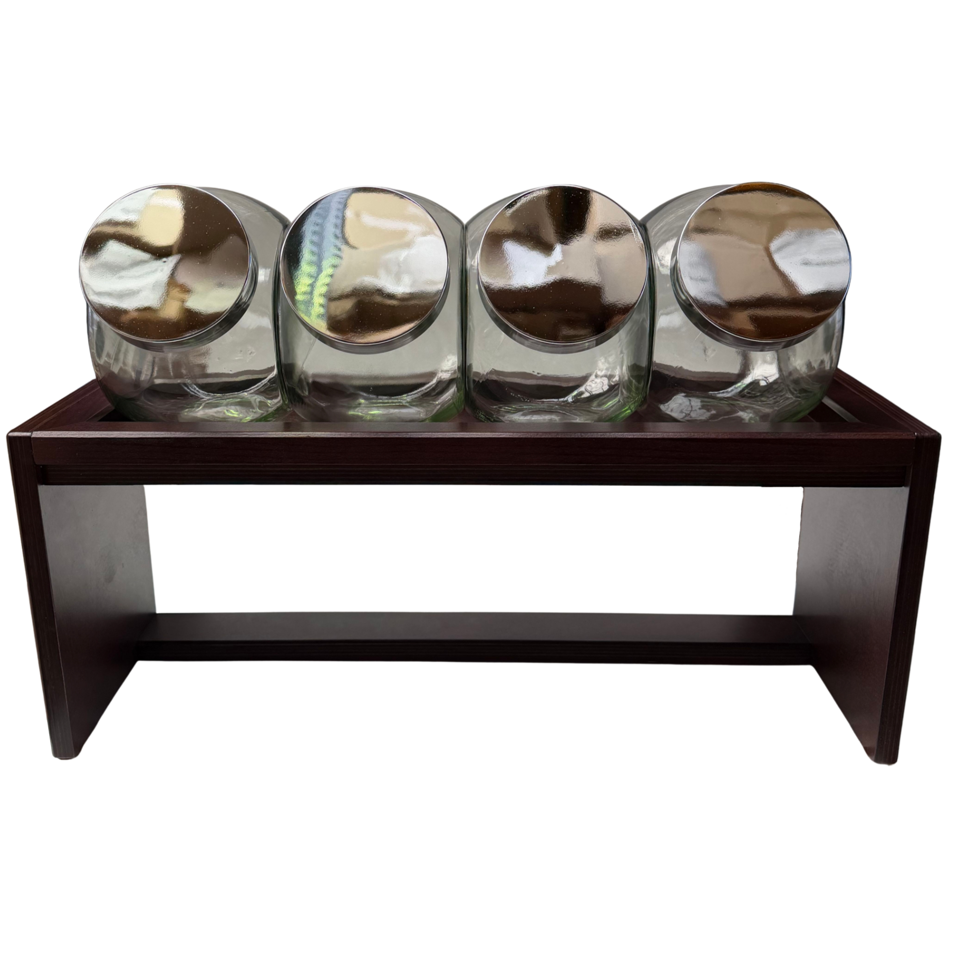 Candybar-Oberteil aus Holz in Wenge, für 4 Gläser L=46 cm / T= 17,5 cm / Höhe 25,8 cm passendes Zubehör: 11156-Unterteil Wenge 11203-Bonbonglas mit Deckel