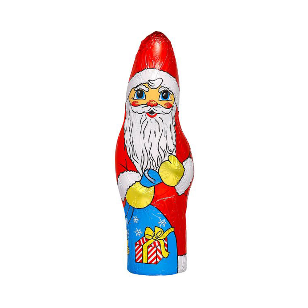 Weihnachtsmann 60 g in Stanniol, bunt bedruckt
ca. 17 cm hoch 24 Stück pro Karton