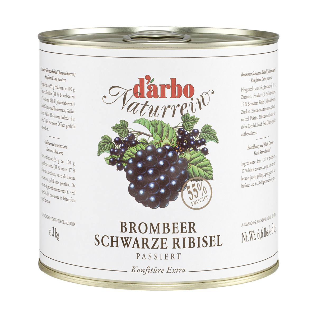 DARBO Brombeere/Schwarze Ribisel Konfitüre
Naturrein 55% Frucht ohne Konservierungsstoffe