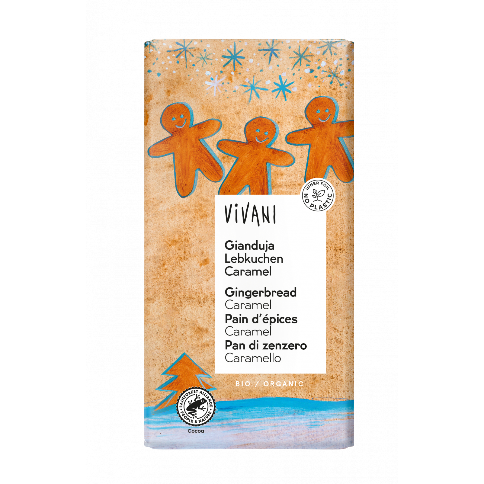 VIVANI Gianduja dunkle Nougat Lebkuchen Caramel Schokoladentafel 100 g BIO 10 Stück pro Karton