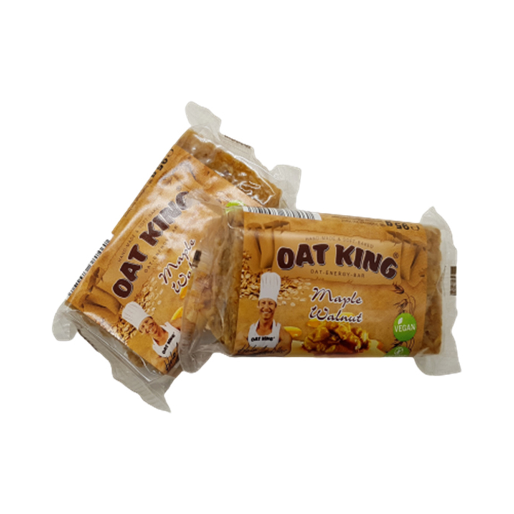 Oat King-Energy Bar, Haferriegel á 90 g
Maple Walnut / Ahornsirup Walnuss
10 Stück pro Karton / VEGAN