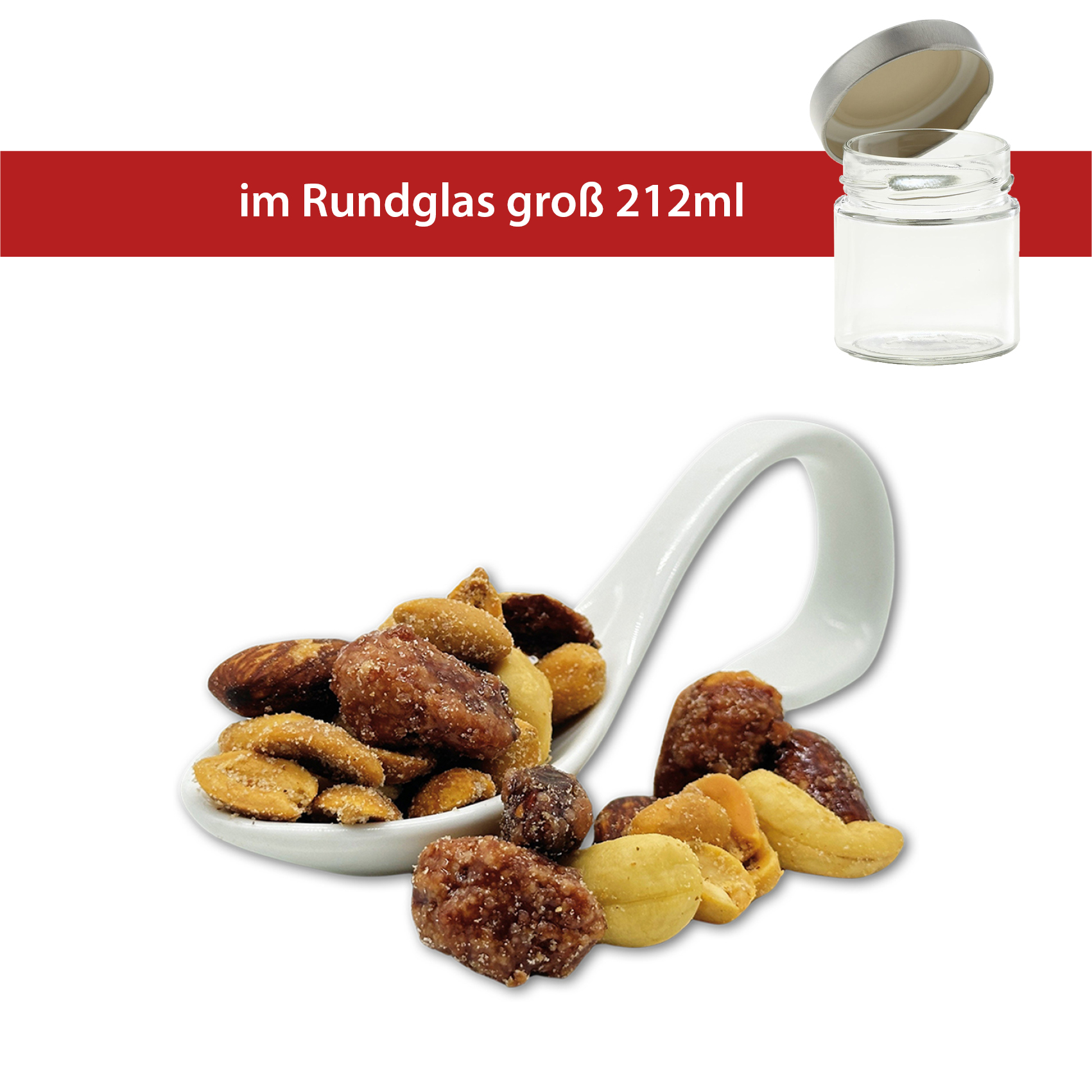 Salty, Sweet & Smoke Mix 100g
Rundglas groß
22 Stück pro Karton
Erdnüsse gesalzen, Cashewkerne gesalzen, gebrannte Mandeln und Rauchmandeln