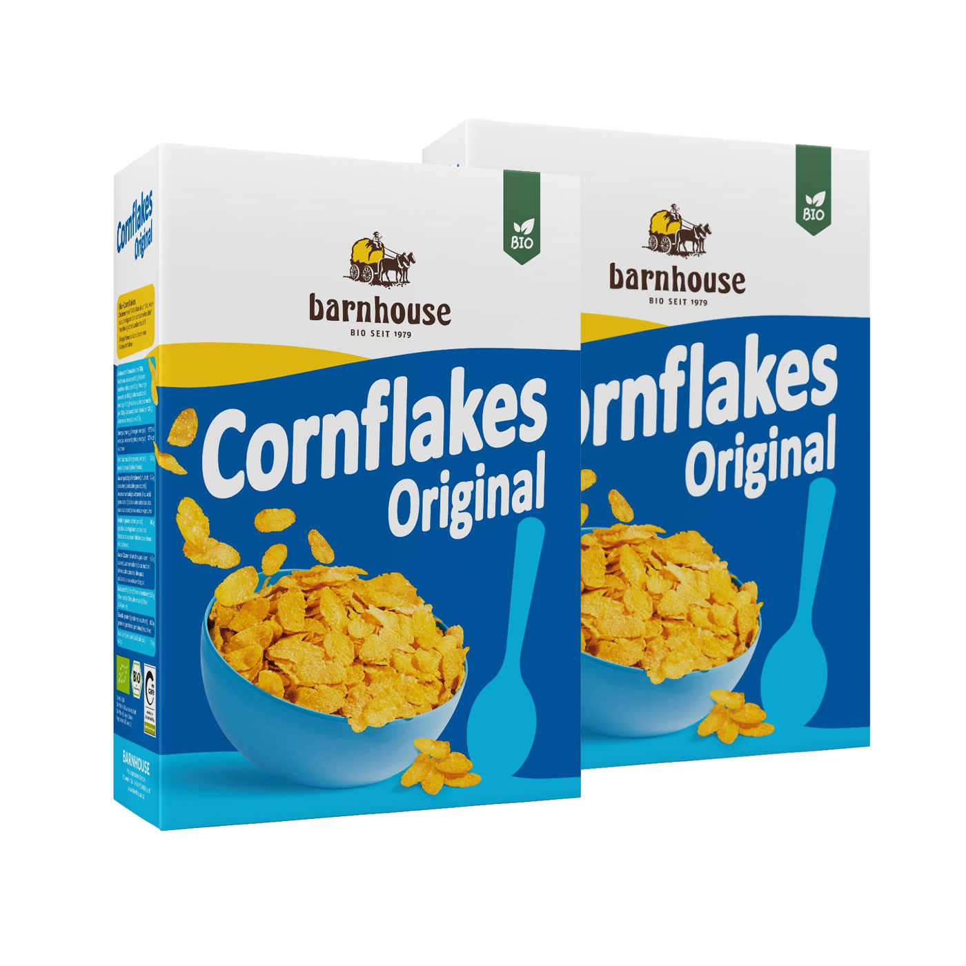 Bio Barnhouse Probier-Starter-Paket: Je 2 Btl. 1,25kg Barnhouse Krunchy Müsli Erdbeere, Low Sugar Very Berry, Apfel Zimt, Choko Chunks & Hafer; 4 Btl. 375g Barnhouse Cornflakes, 1 Barnhouse Holzaufsteller & Kostenlose Buffetschilder mit Holzfuss