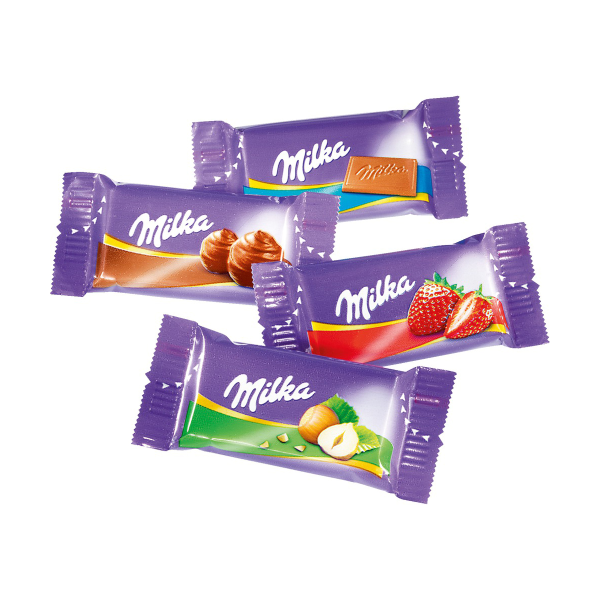 MILKA Naps Mix 1 kg pro Dose 207x4,7 g pro Dose(1,0 kg) Sorten: Alpenmilch, Haselnuss, Creme au Cacao & Erdbeer