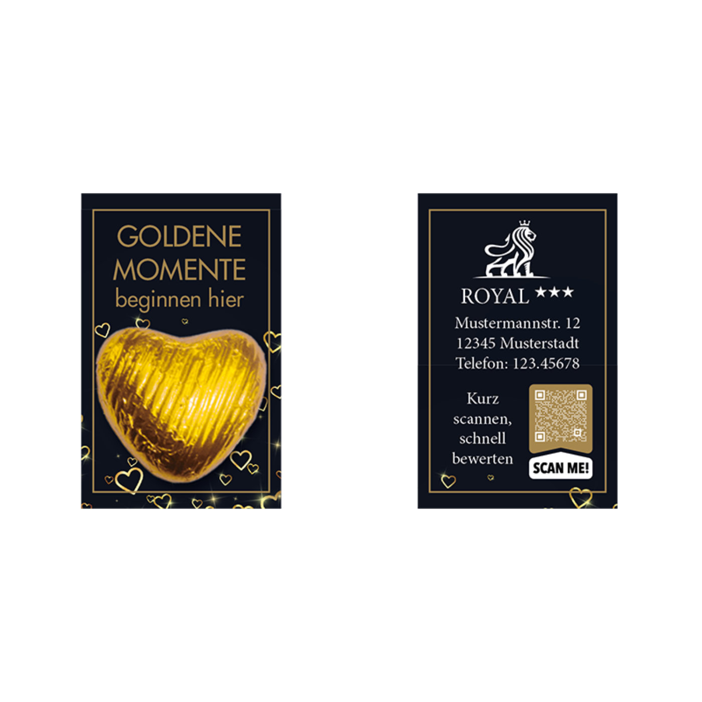 Snackcards Mini - goldenes Schokoherz (60x38mm) - Feines Schokoherz in goldener Folie – elegant verpackt und köstlich im Geschmack.