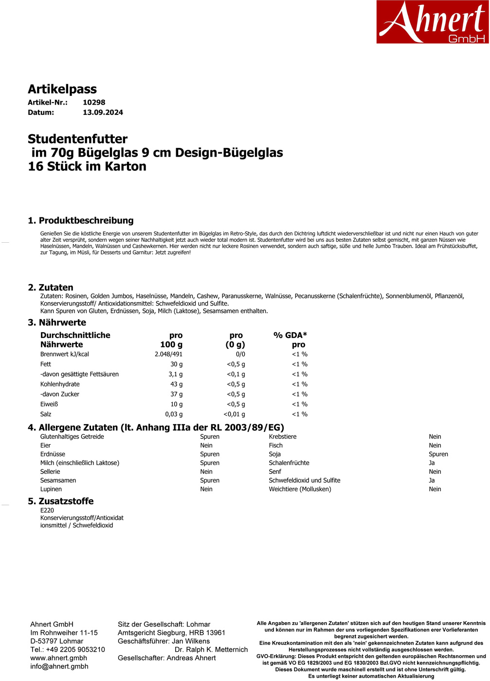 Studentenfutter
 im 70g Bügelglas 9 cm Design-Bügelglas
16 Stück im Karton