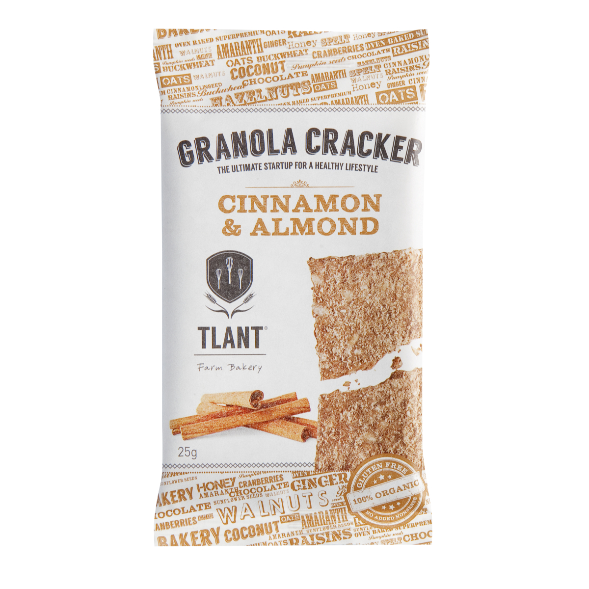 Tlant Glutenfrei Bio Hafercracker Zimt & Mandeln 25 G - 60 Stück pro Karton