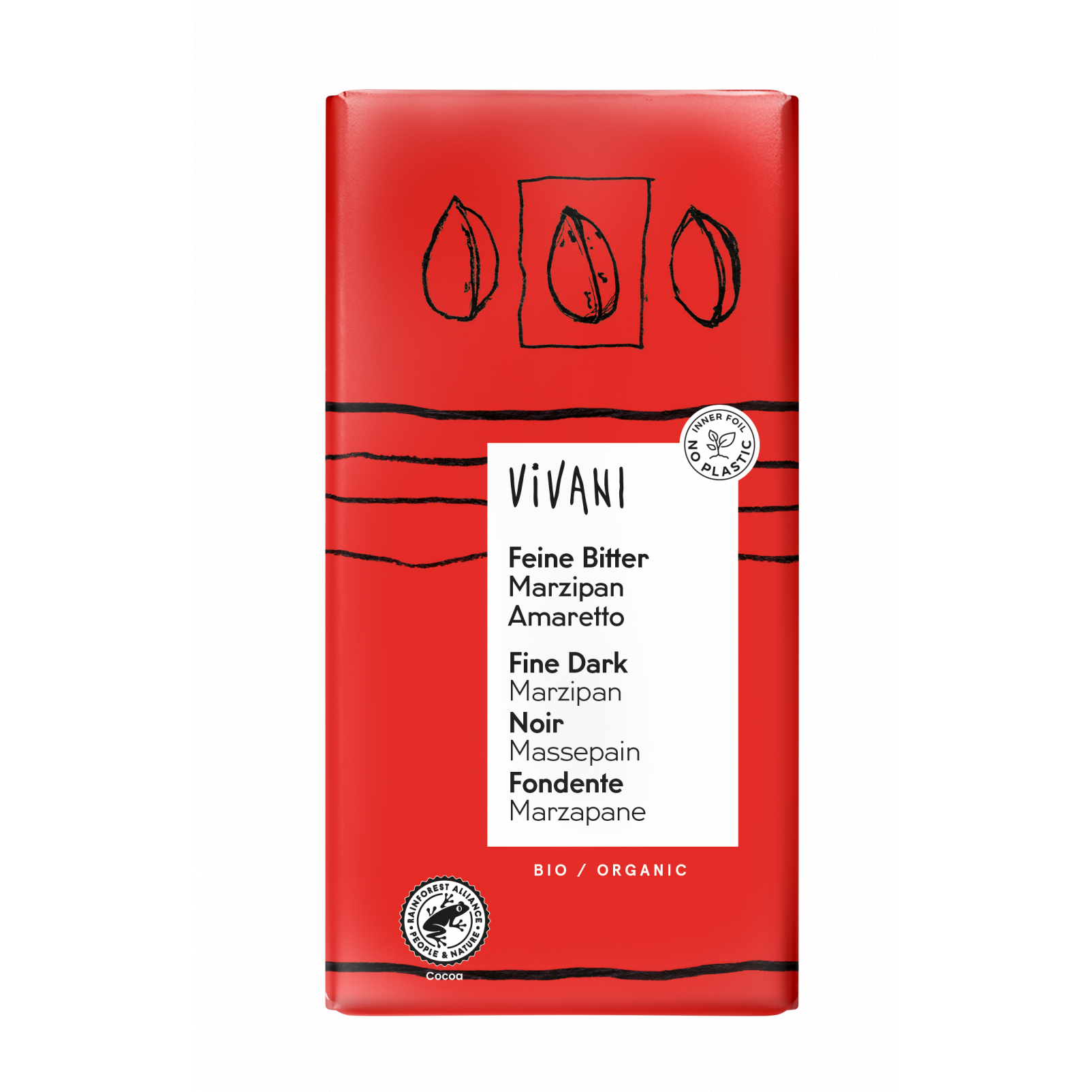 VIVANI Feine Bitter Marzipan Amaretto Schokoladentafel 100 g BIO 10 Stück pro Karton
