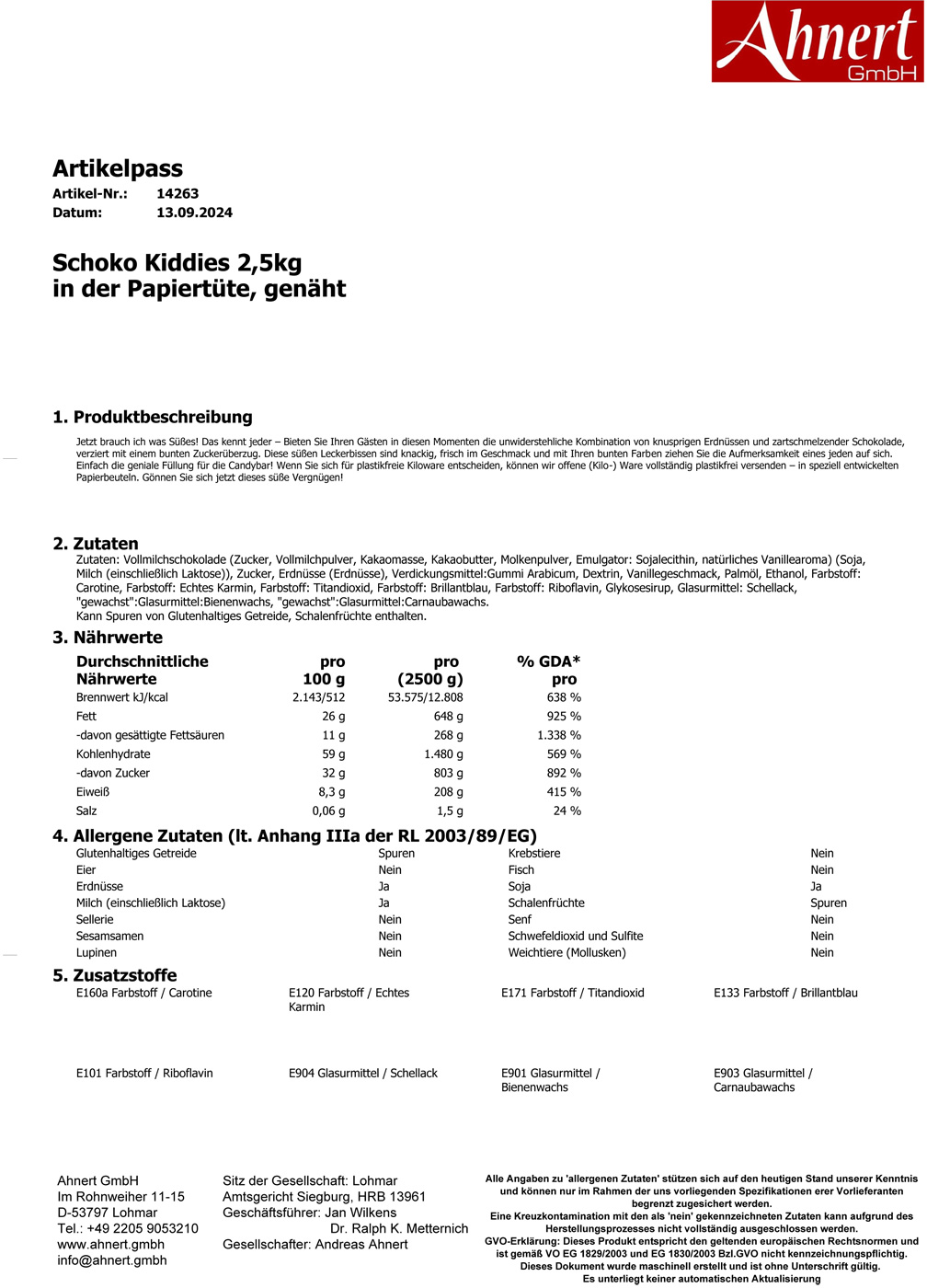 Schoko Kiddies 2,5kg
in der Papiertüte, genäht