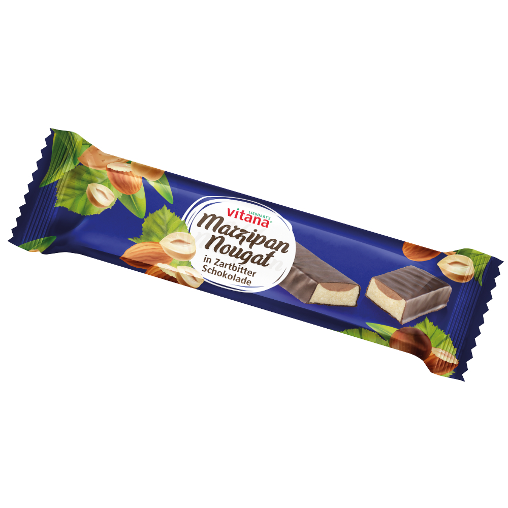 Liebharts Edel-Marzipan-Nougat-Riegel in Zartbitter-Schokolade 40g - 24 Stück pro Karton