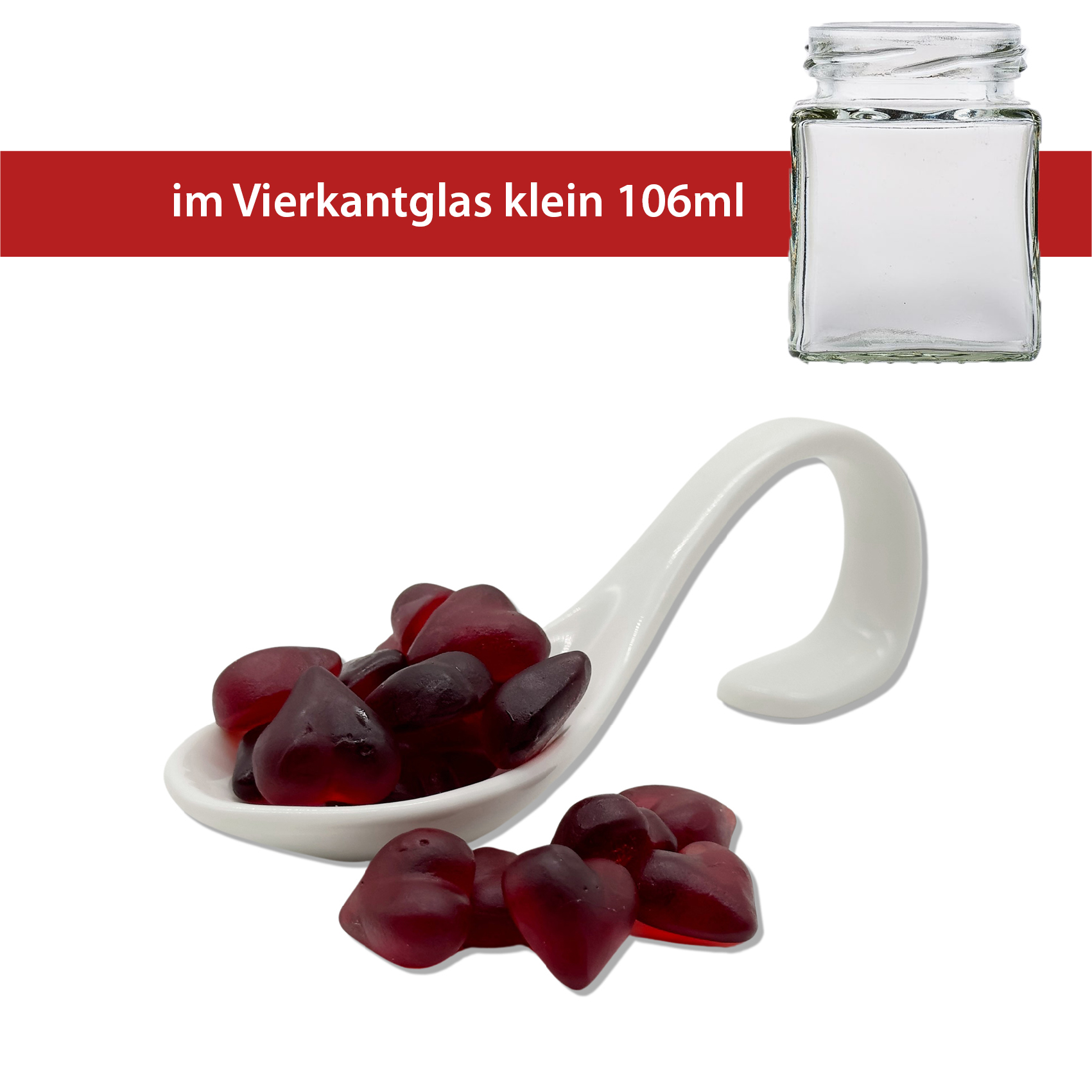 Himbeer Fruchtsaftherzen 60g
Vierkantglas klein
30 Stück pro Karton