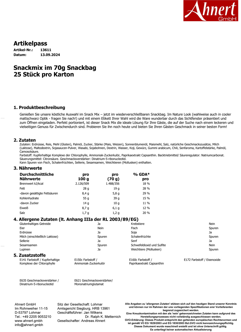 Snackmix im 70g Snackbag
25 Stück pro Karton